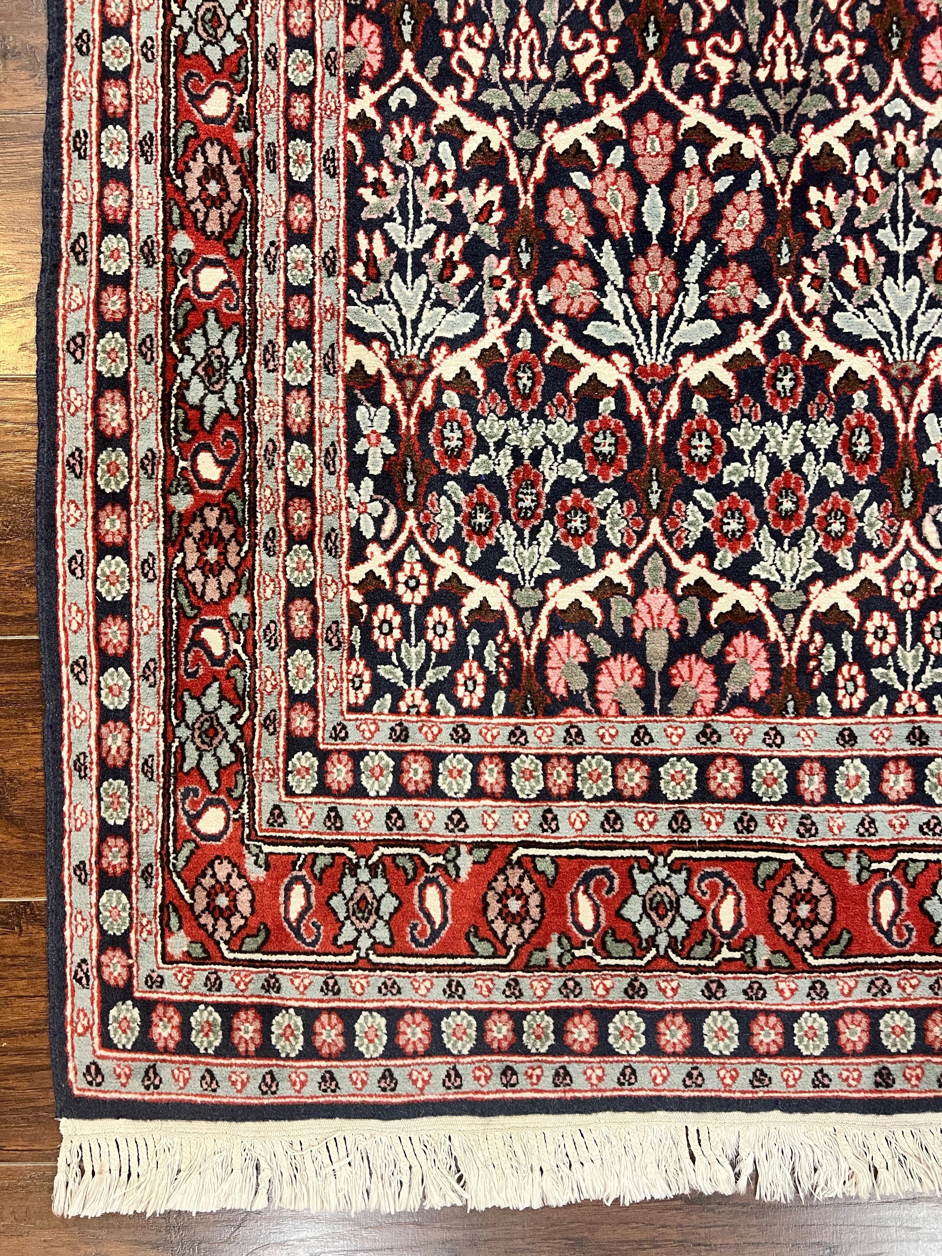 Pak Persian Rug 3x4, Wool Hand Knotted Vintage Traditional Carpet, Navy Blue & Red, Very Fine Small Handmade Floral Rug - Jewel Rugs