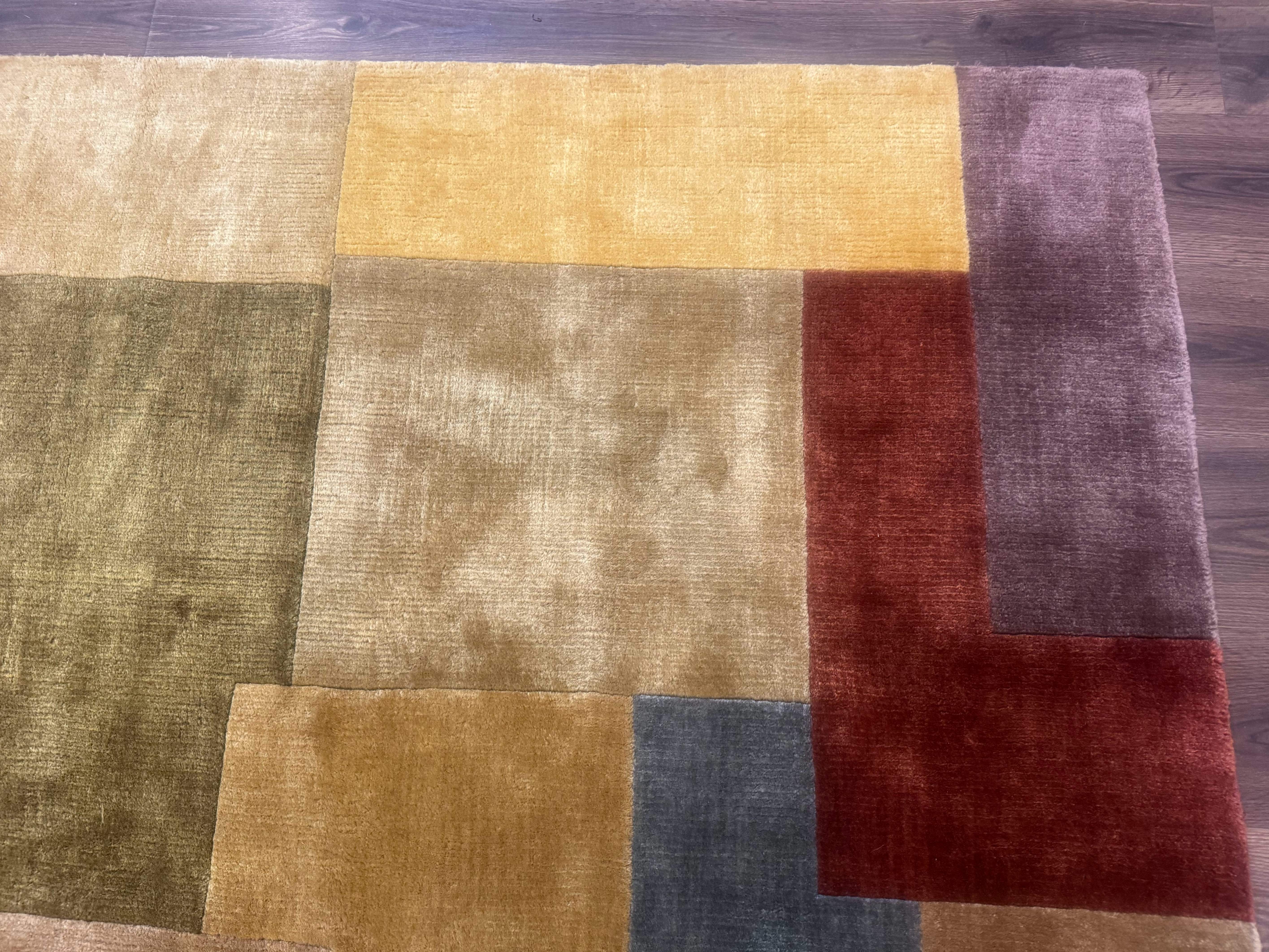 Modern Tibetan Wool Rug 8x10, Multicolor, Thick Pile, Contemporary, Nepali, Handmade - Jewel Rugs