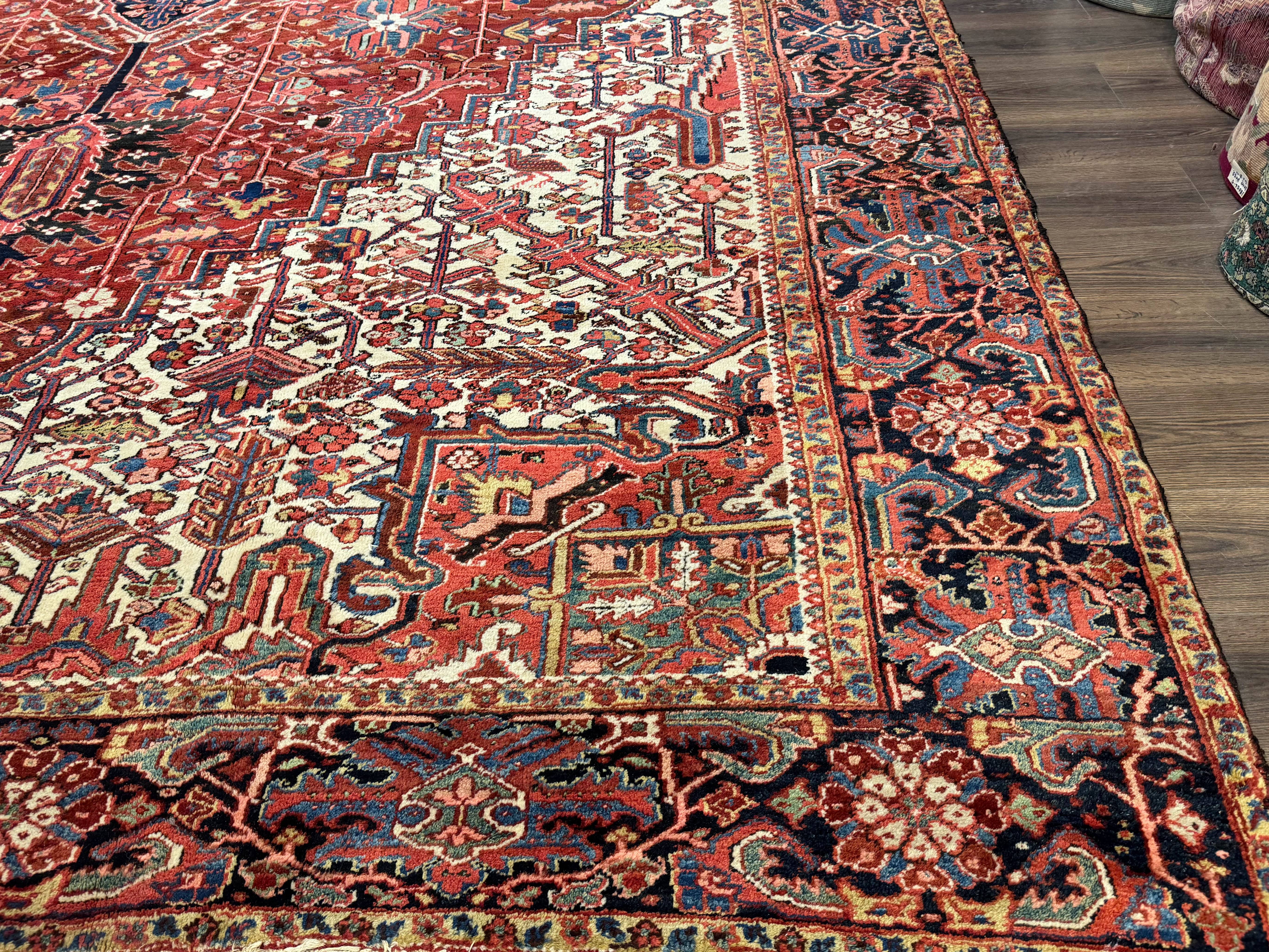 Palace Size Persian Heriz Rug 12x21 Wool Handmade Red Blue Ivory - Jewel Rugs