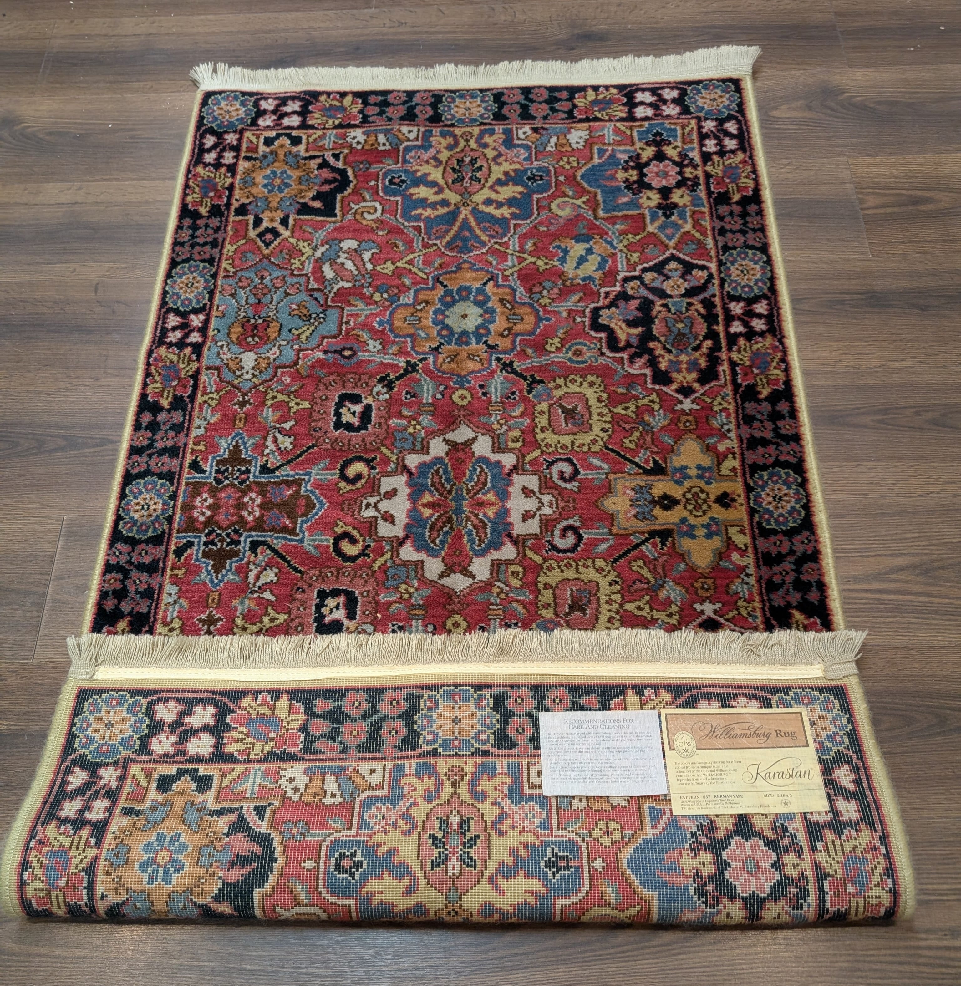 Karastan Rug 3x5, Williamsburg Kirman Vase #557, Vintage Discontinued Wool Carpet - Jewel Rugs