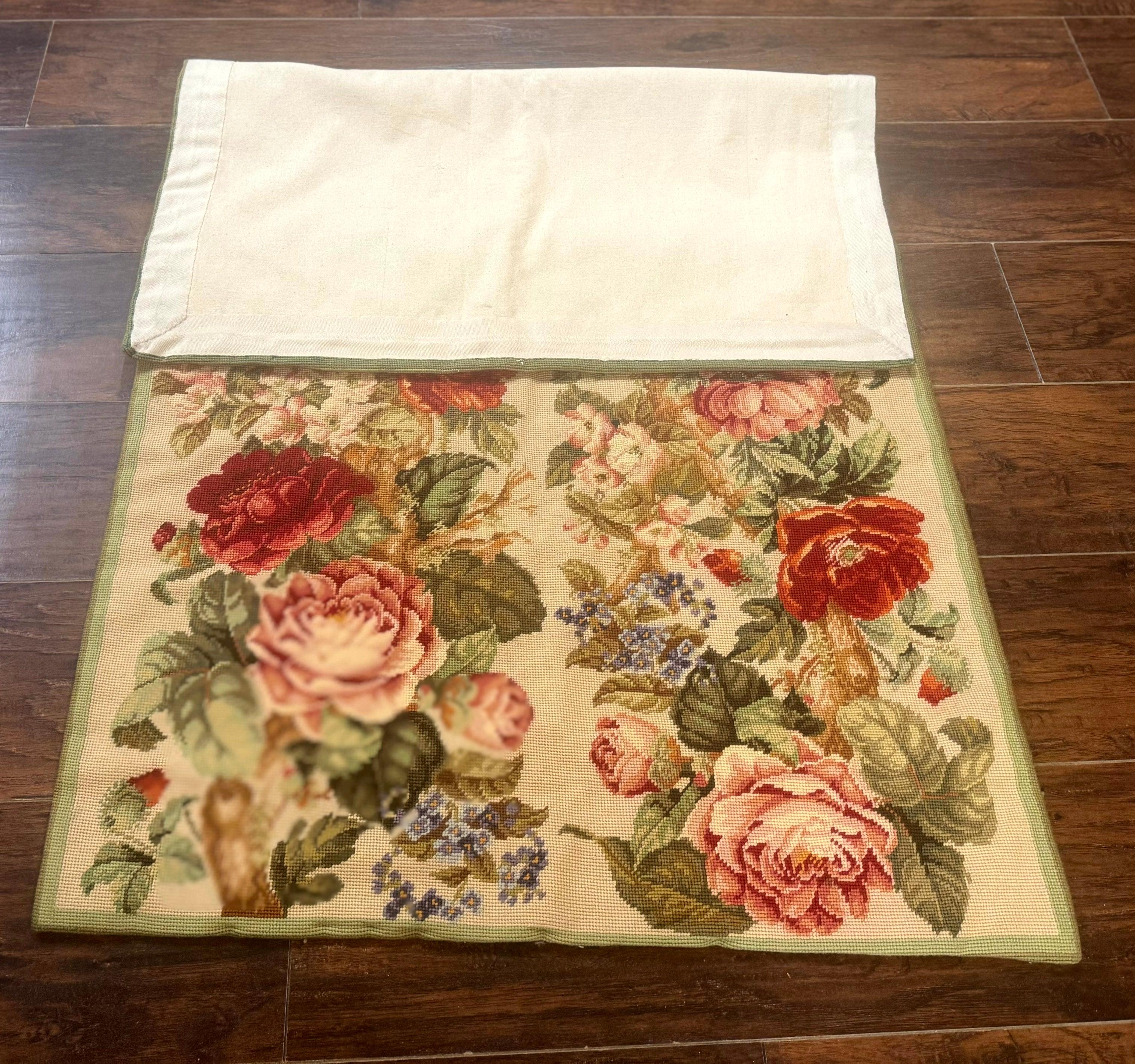 Small Needlepoint Rug 2.8 x 4.7, Floral, Vintage - Jewel Rugs