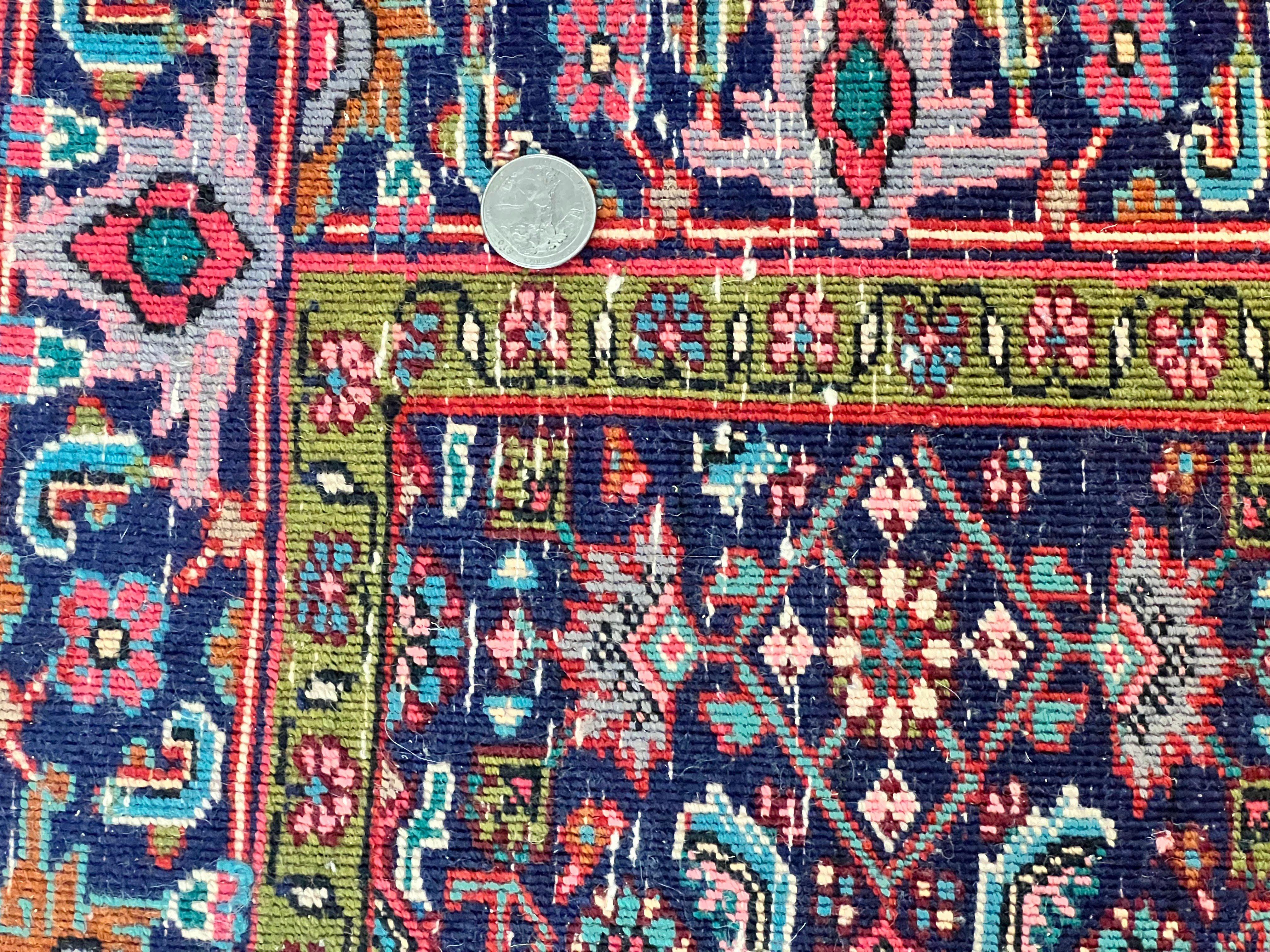 Persian Bidjar Rug 4x5, Finely Hand Knotted Vintage Carpet, Red and Navy Blue, Handmade Wool Rug, 180 KPSI - Jewel Rugs