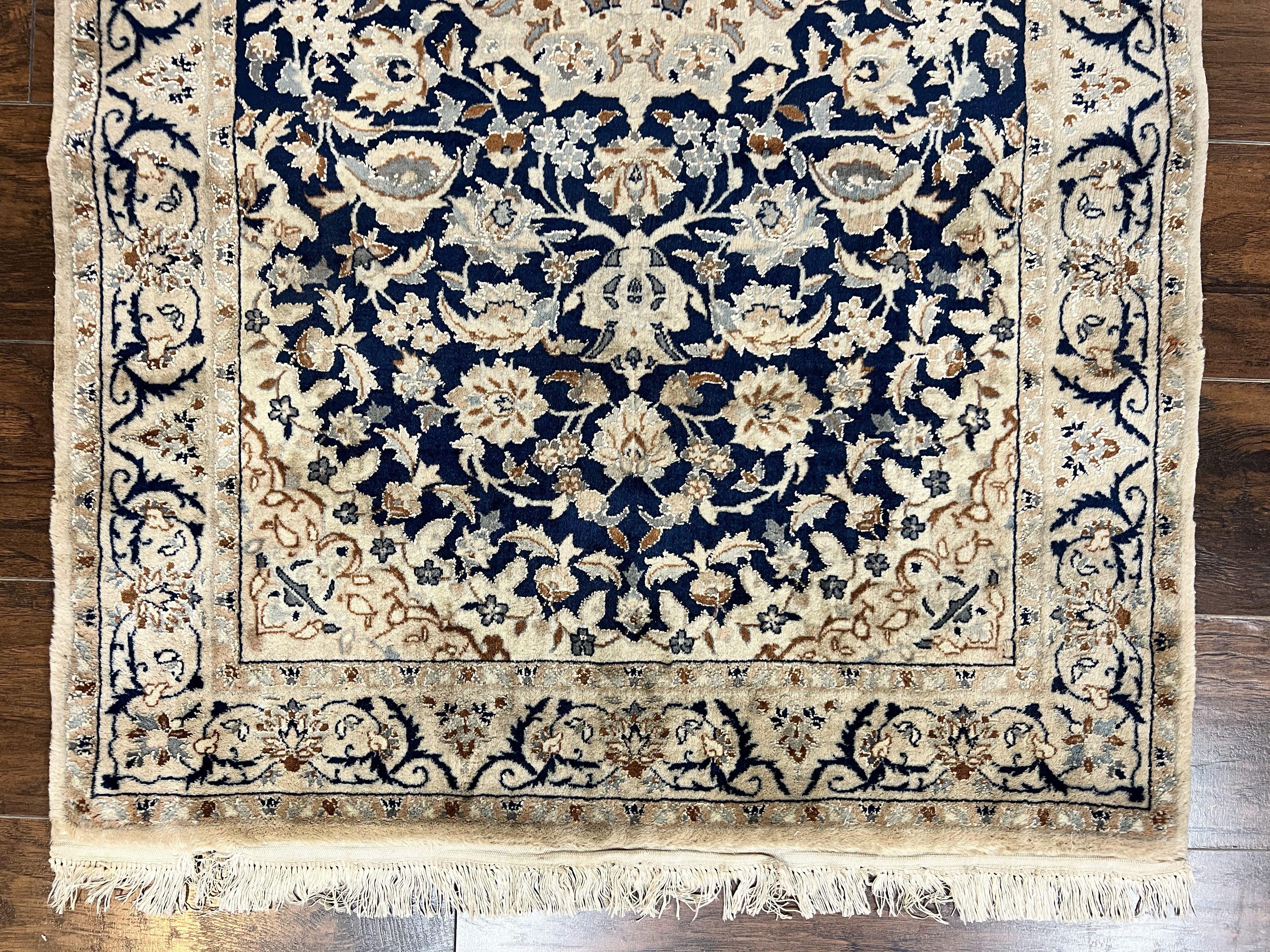 Persian Nain Rug 3x5, Floral Medallion Oriental Carpet, Very Fine Hand Knotted Handmade Wool and Silk Highlights Rug, Vintage Semi Antique - Jewel Rugs