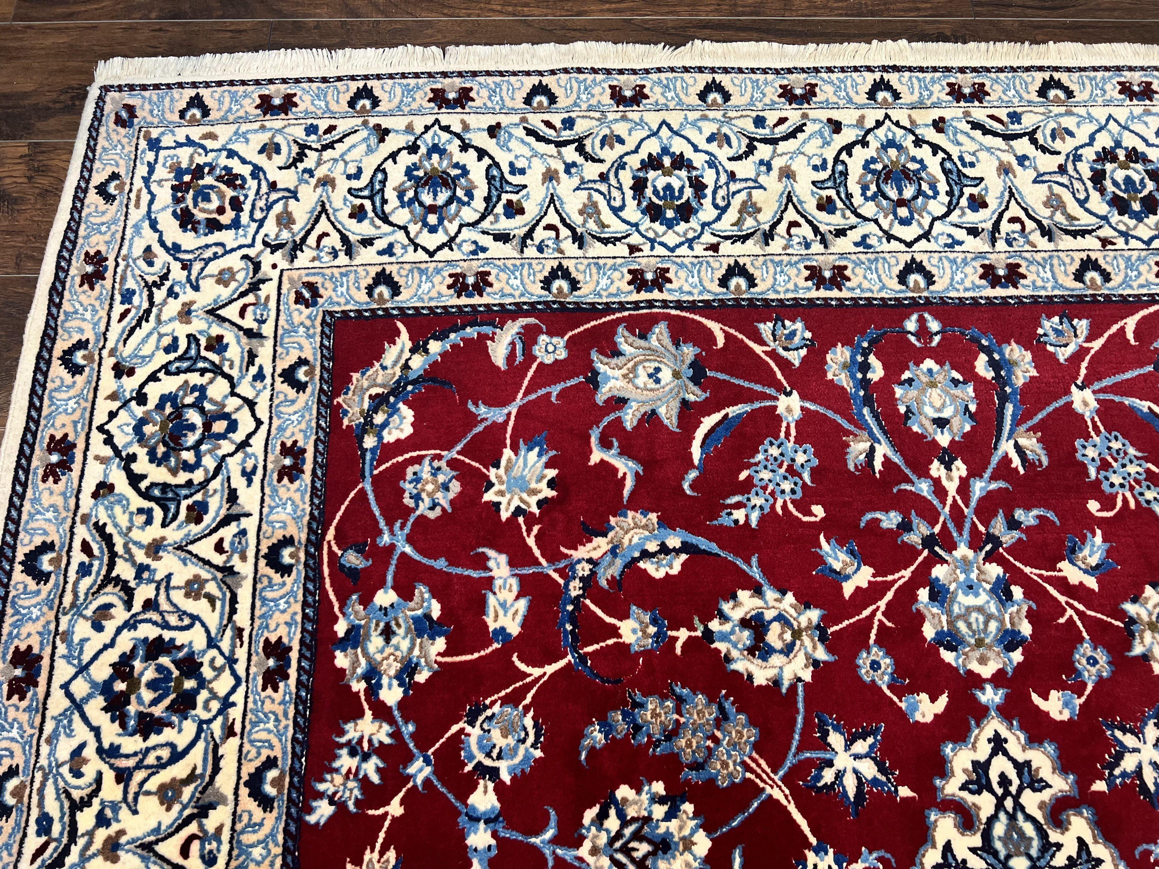 Persian Nain Rug 6x10, Wool and Silk Highlights, Red and Ivory, Floral Medallion, Vintage Handmade Hand Knotted, Fine 225 KPSI, Traditional Rug - Jewel Rugs