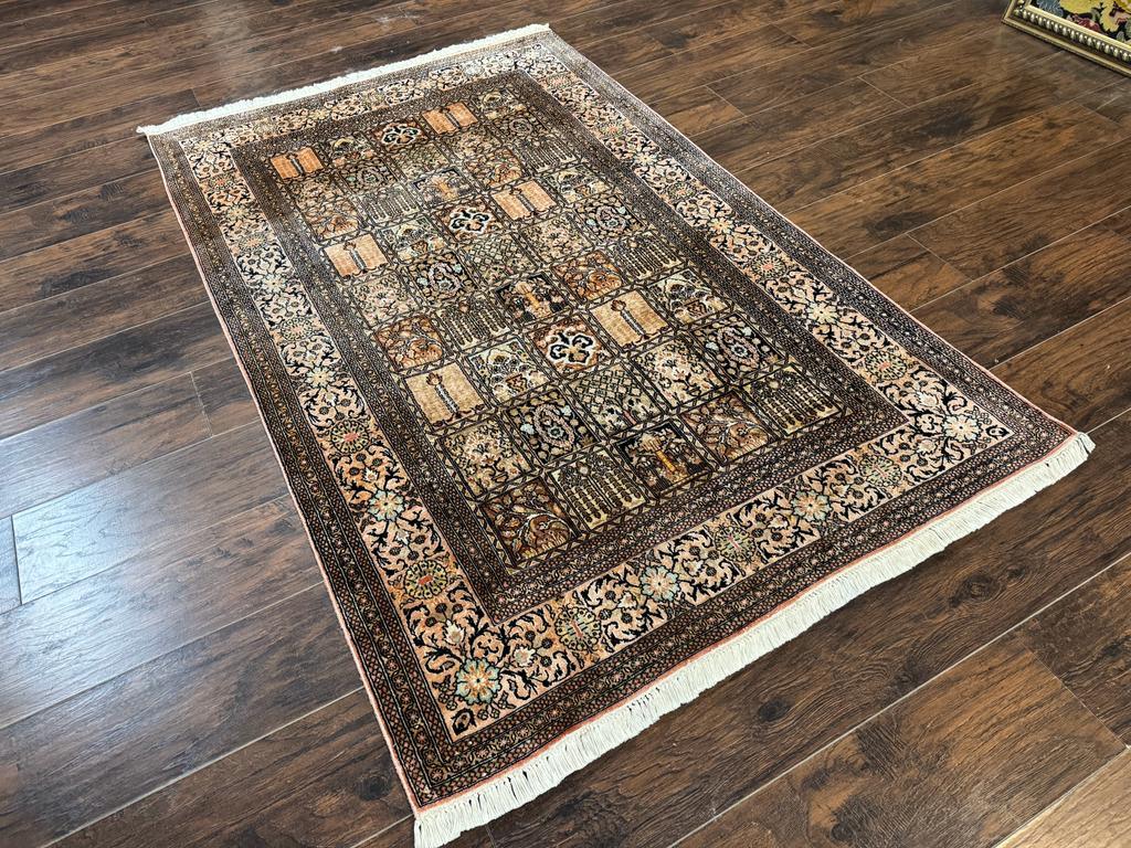 Indian Kashmiri Silk Rug 4x6, Panel Design, Multicolor, Fine - Jewel Rugs