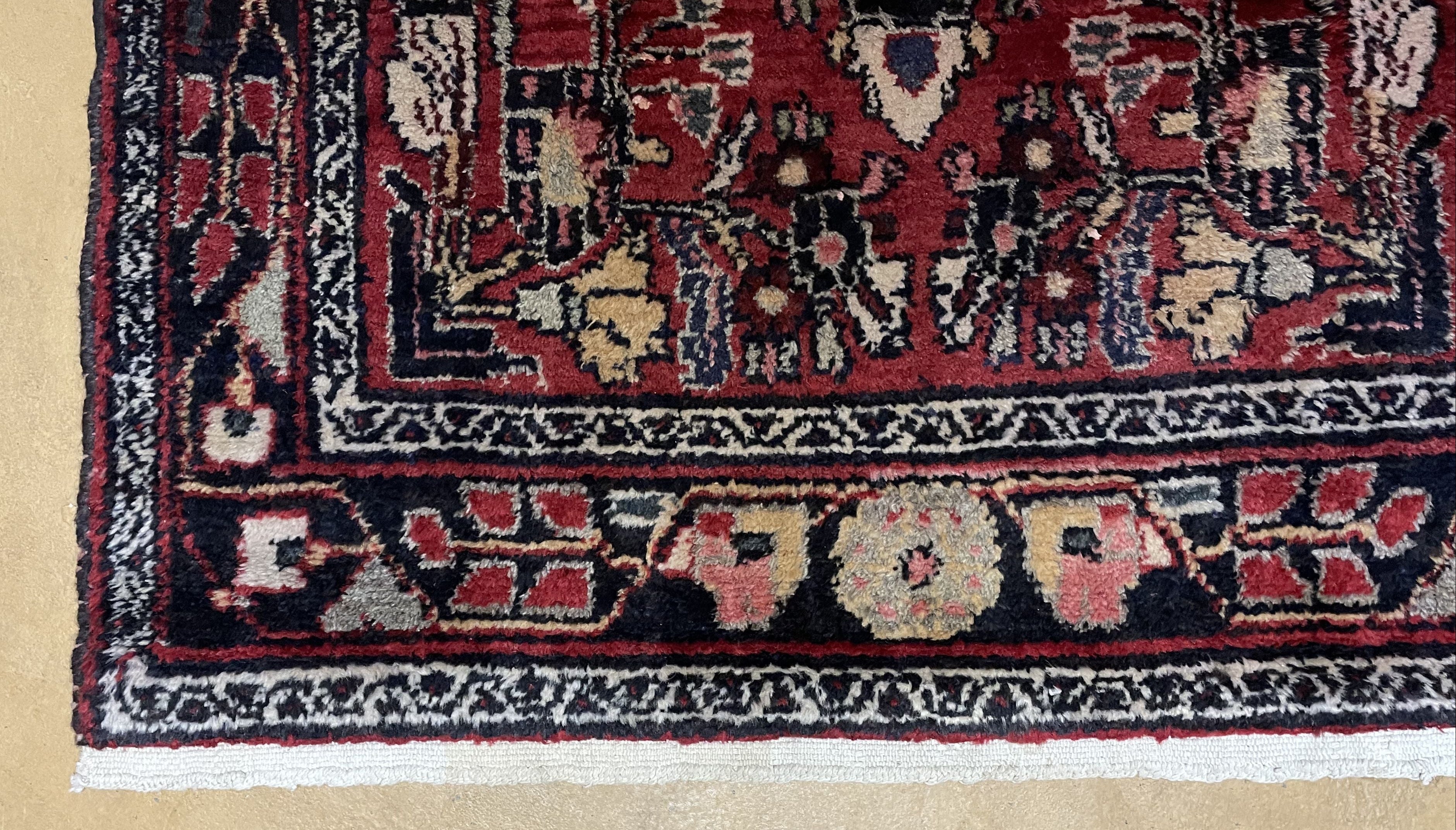 3' 4" X 9' Antique Handmade Wool Rug Runner Floral Organic Dyes Red Nice - Jewel Rugs