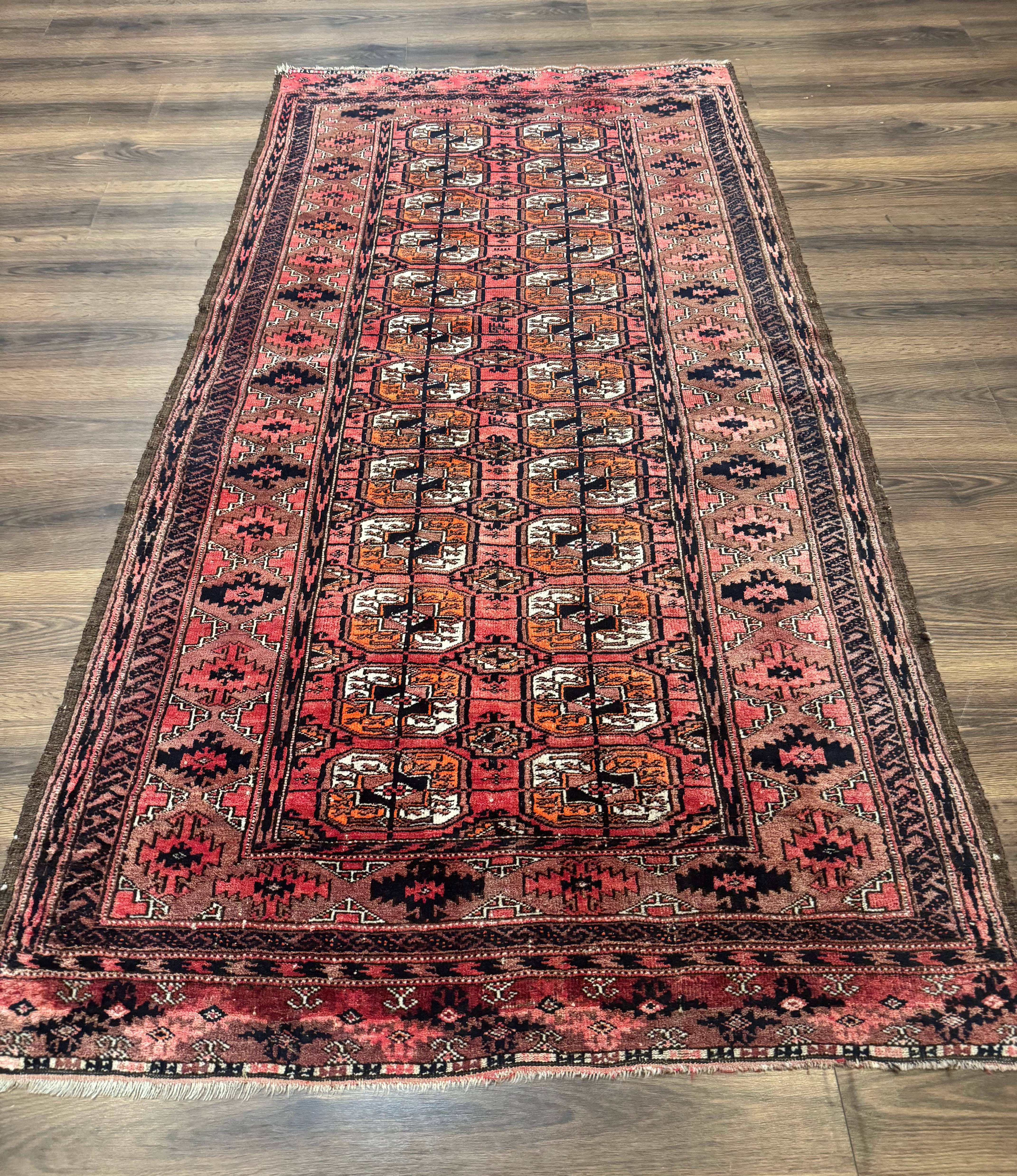 Antique Turkoman Rug 3.7 x 6.7, Red, Wool Runner Rug - Jewel Rugs