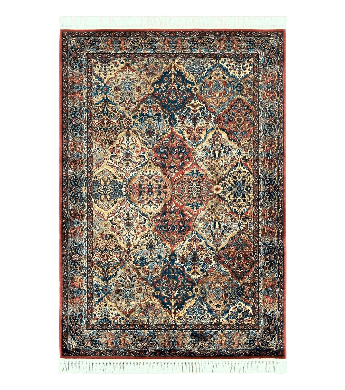 Karastan Multicolor Panel Kirman Rug #717, Wool Karastan Rug 5.9 x 9, Vintage Multipanel Kirman, Original Karastan Collection 700 Series