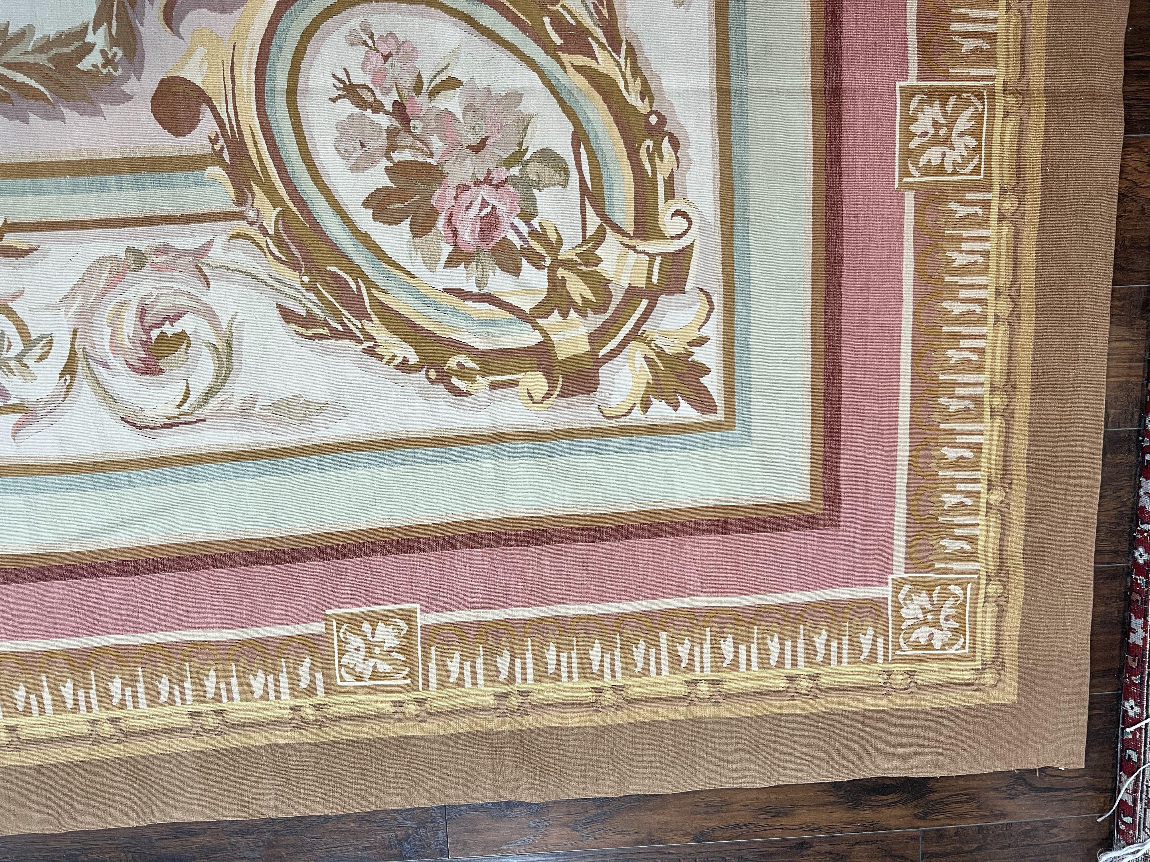 Large Aubusson Rug 11x15, Oversized Gallery Palace Size Flatweave Savonnerie Carpet 11 x 15 ft, Wool Handmade Vintage Elegant European - Jewel Rugs