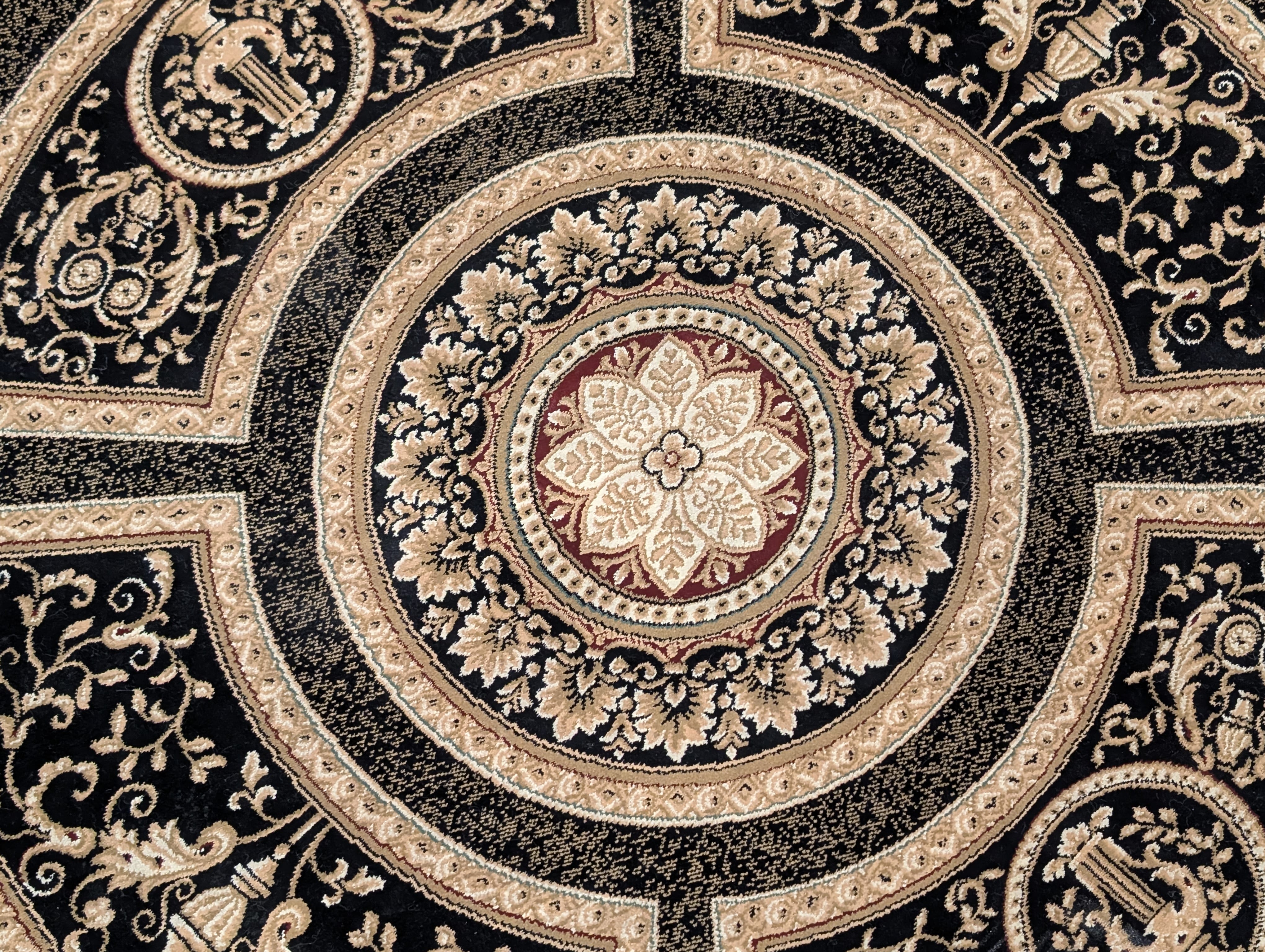 Round Aubusson Rug 5x5 ft, Black, Savonnerie, French Design - Jewel Rugs