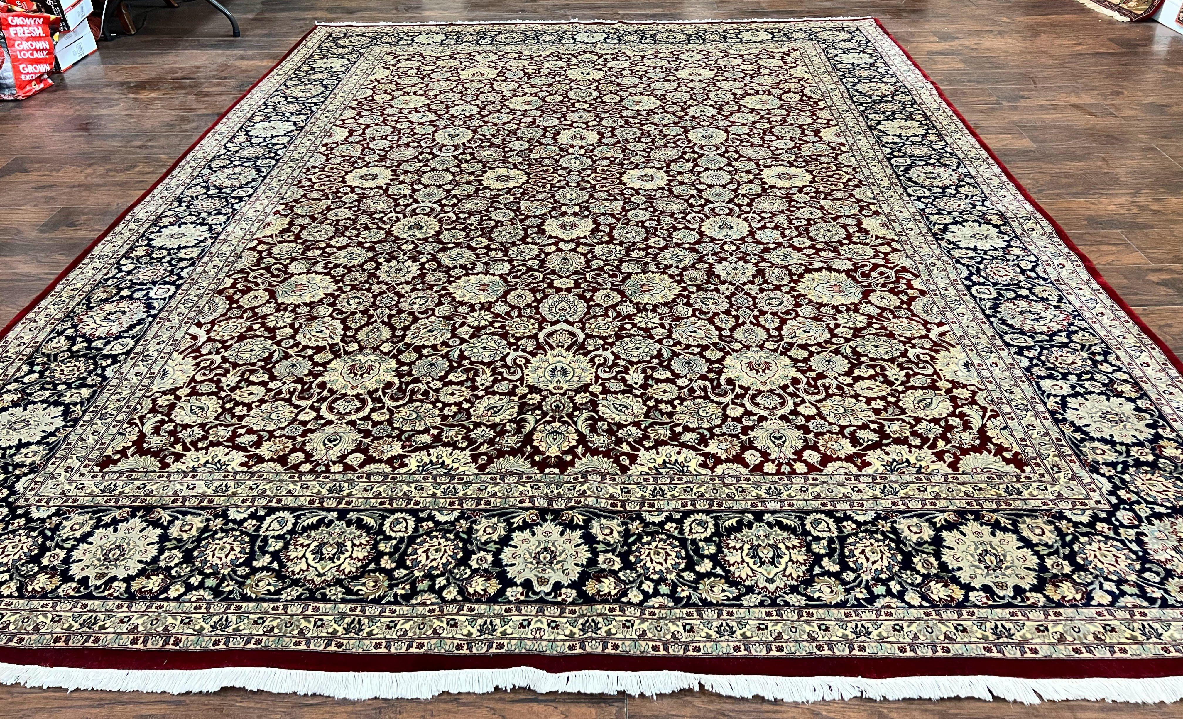 Sino Persian Rug 9x12, Floral Allover Pattern, Wool Vintage Carpet, Dark Maroon Red, 9 x 12 Traditional Room Sized Rug, Finely Hand Knotted - Jewel Rugs