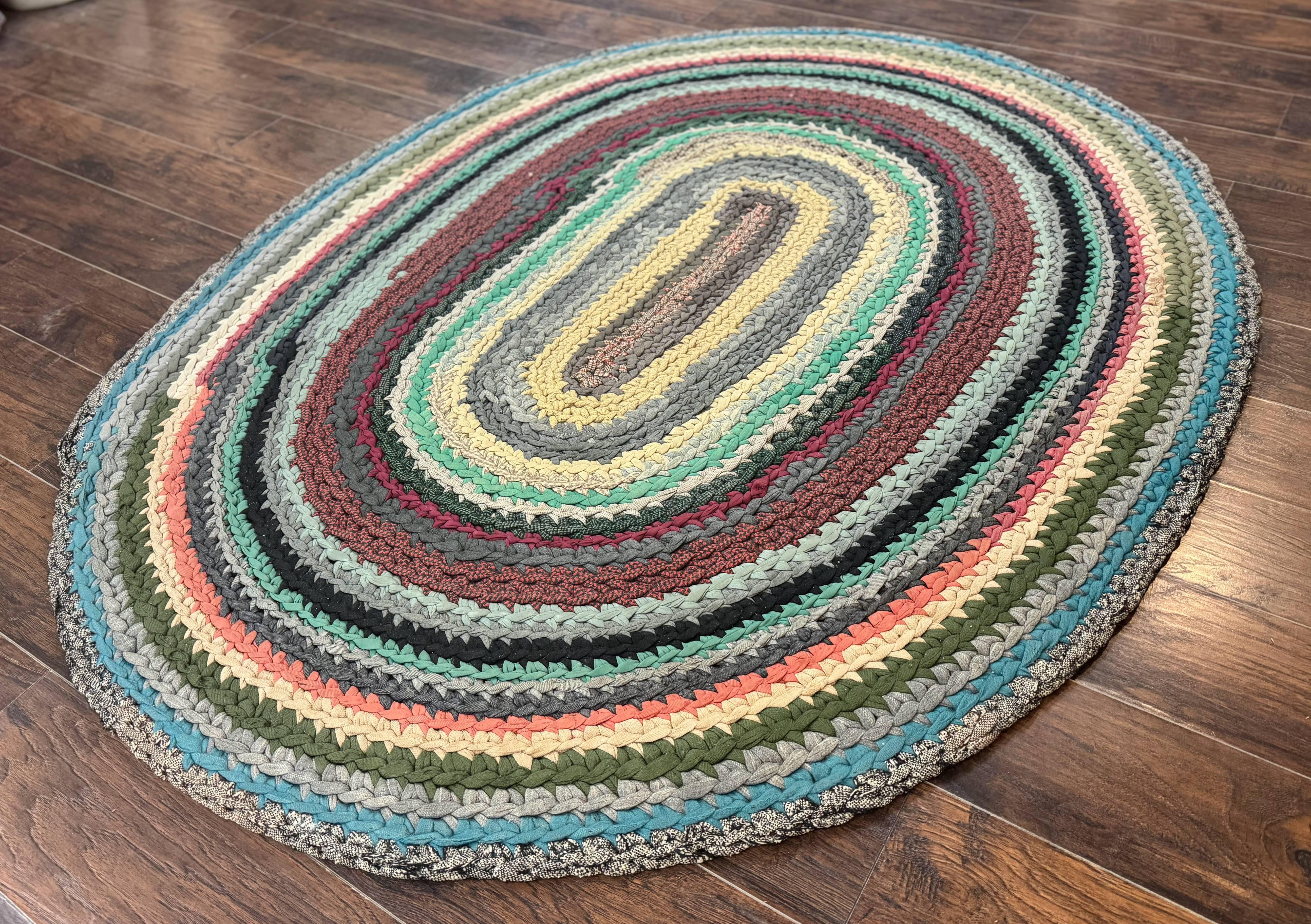 Antique American Braided Rug 5x7, Oval Multicolor Handmade Wool Braided Carpet - Jewel Rugs
