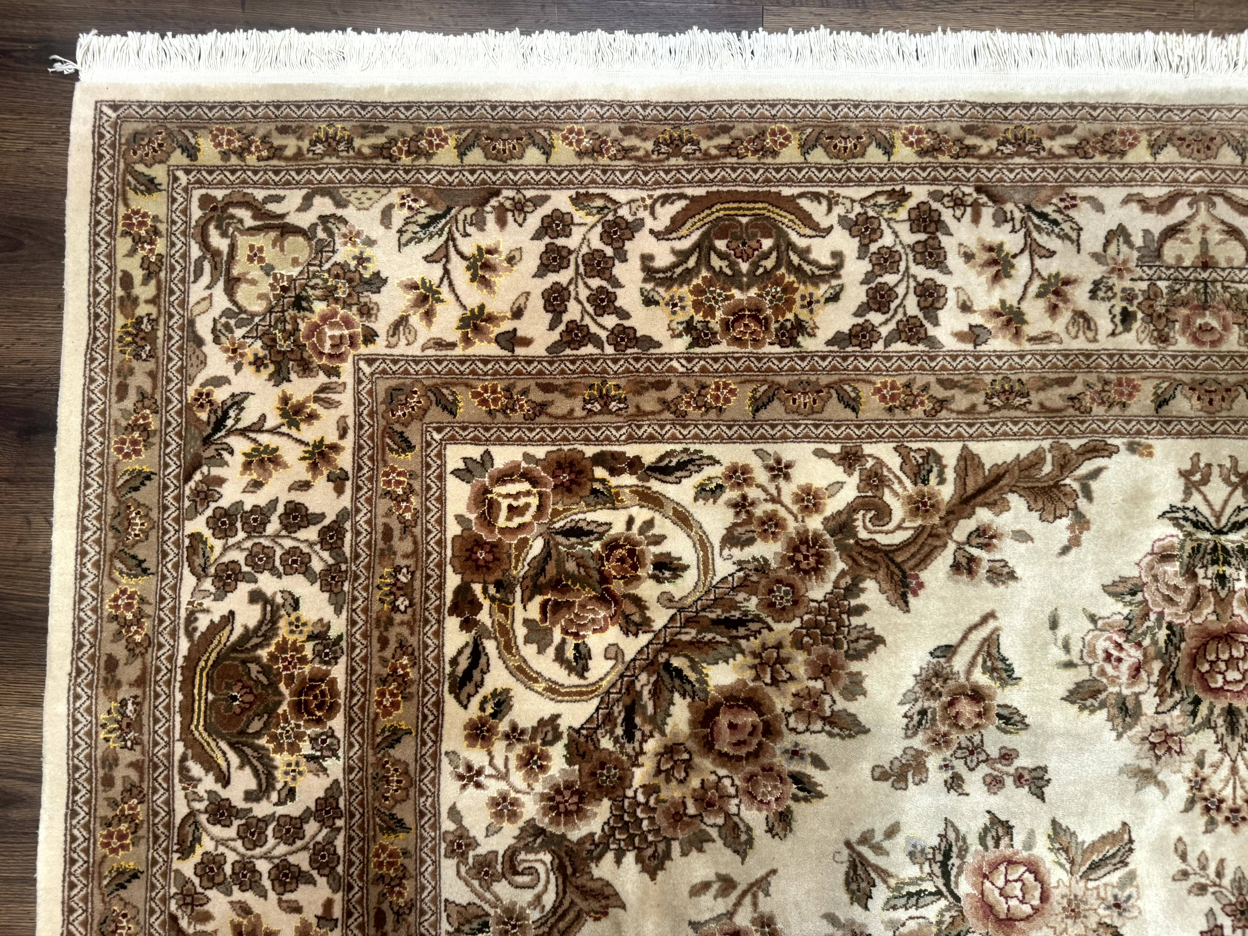 Sino Persian Rug 8x10, Floral, Elegant, Fine 225 KPSI, Beige, Wool & Silk - Jewel Rugs