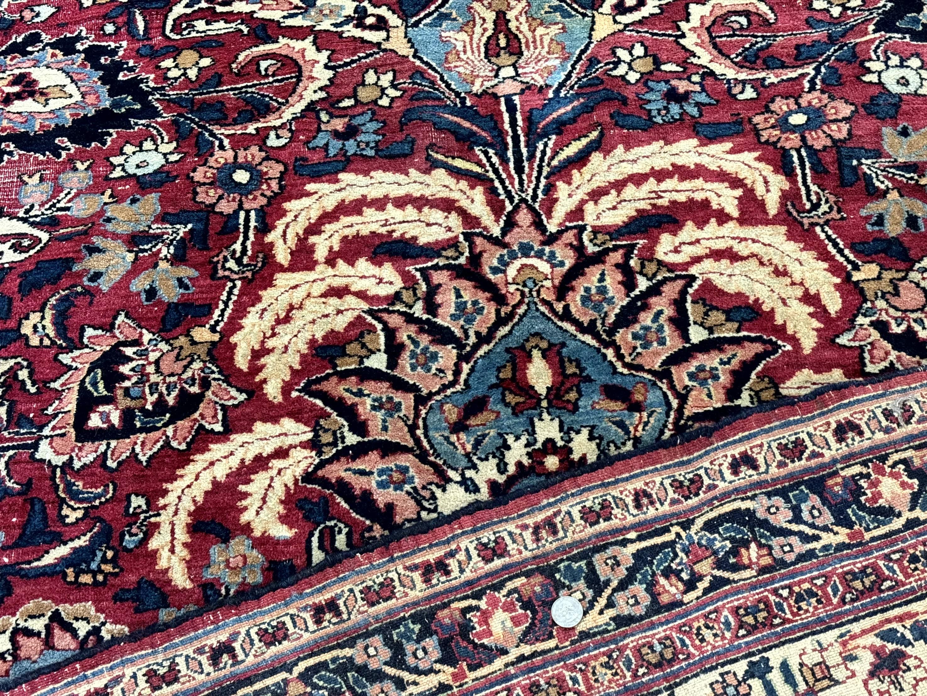 Antique Persian Mashad Rug 10x12, Red and Ivory, Signed by Master Weaver - Jewel Rugs