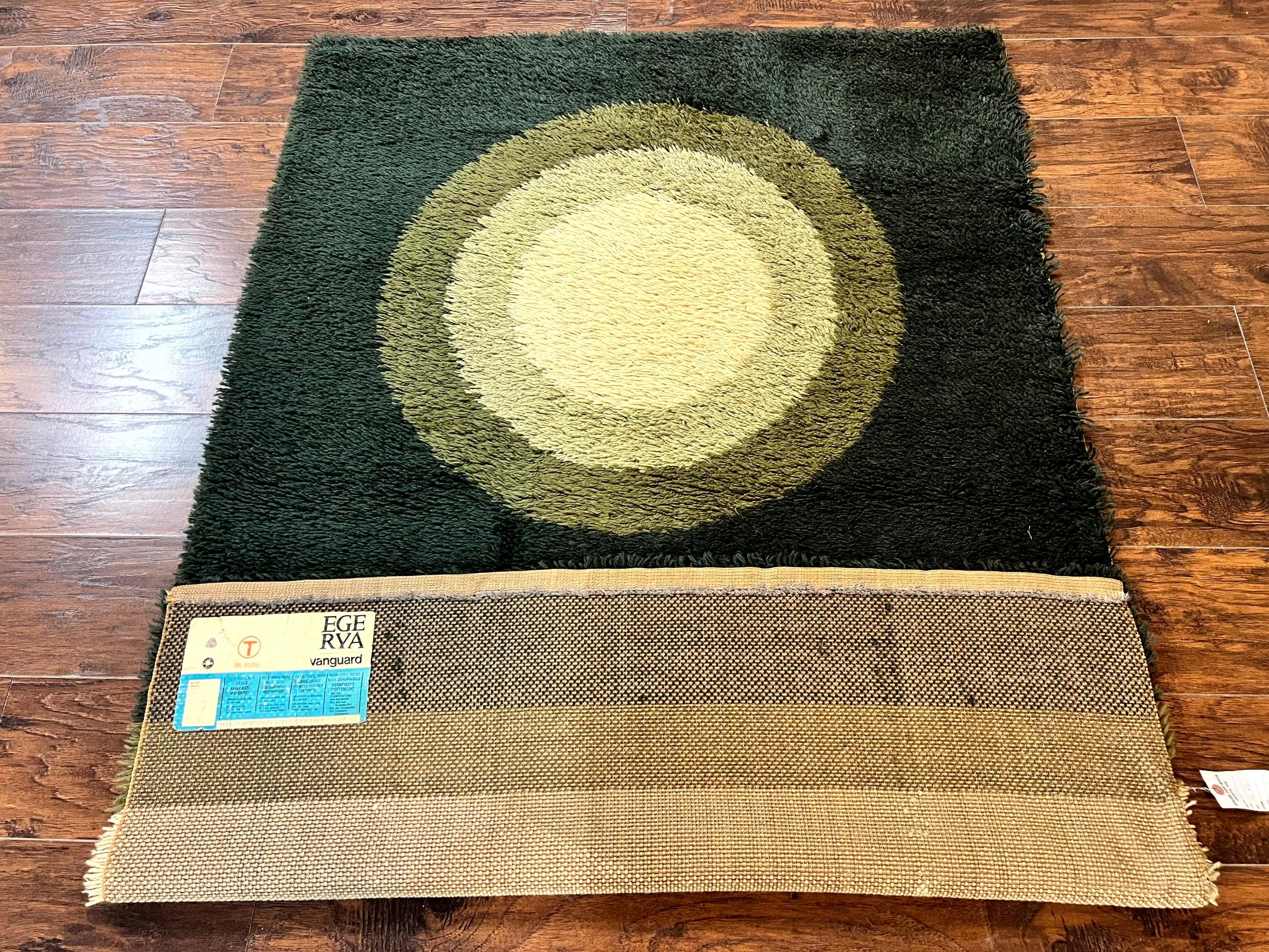 Danish Rya Shag Rug 4x6, Green, Abstract Design, EGE Rya, Vintage Retro Carpet, Mid Century Rya - Jewel Rugs