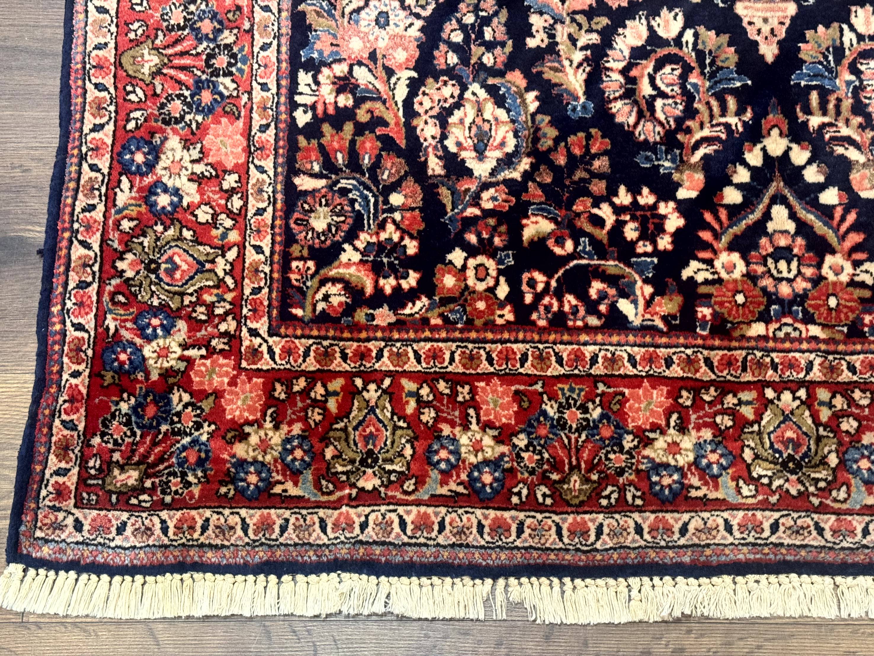 Navy Blue Persian Rug 4x6, Sarouk Mohajeran Carpet, Antique Persian Rug, Floral - Jewel Rugs