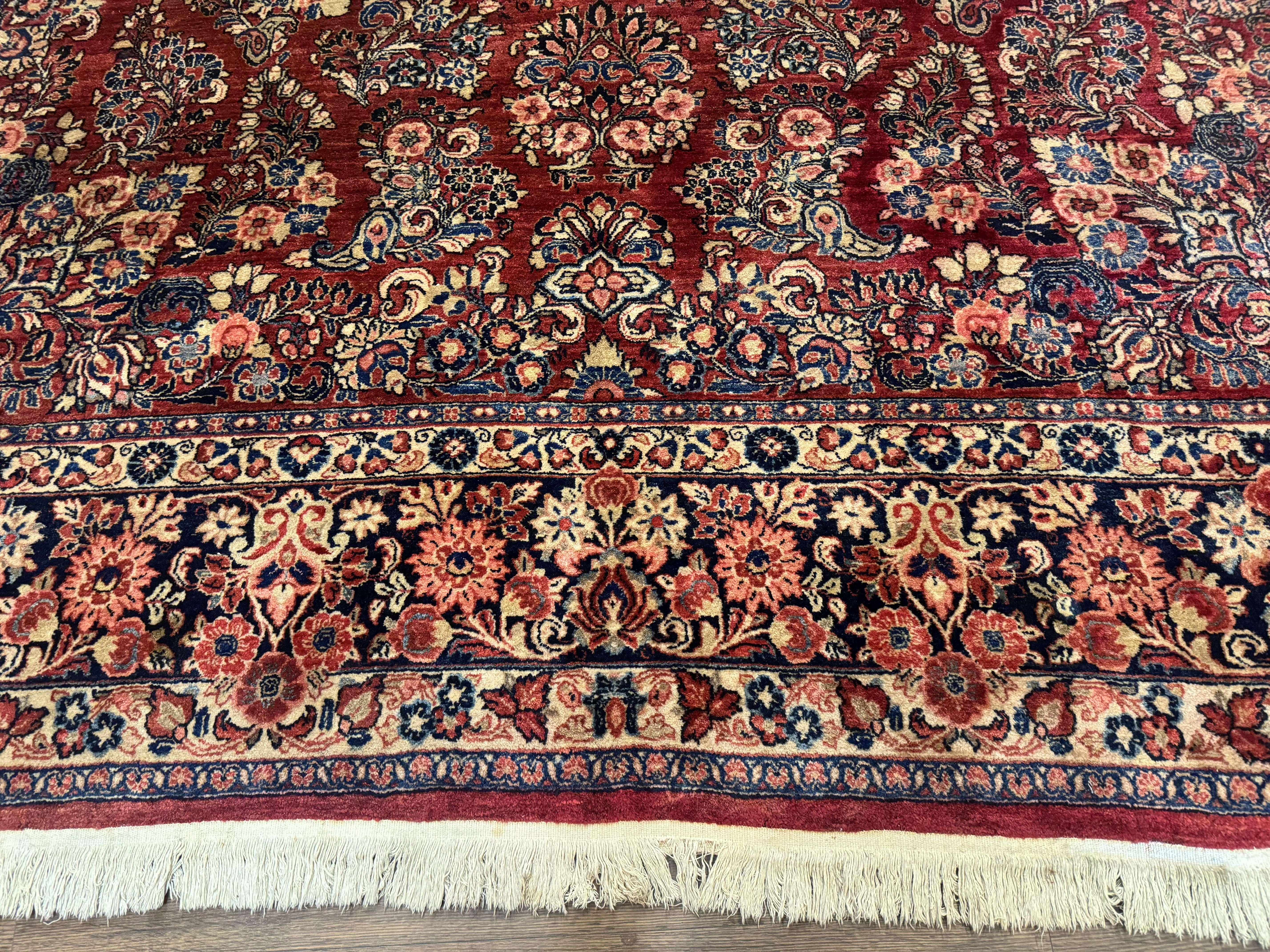 Large Persian Sarouk Rug 10x17, Palace Size Antique Persian Carpet, Red, Floral Allover, Traditional Persian Rug, Oversize Handmade Wool Rug - Jewel Rugs