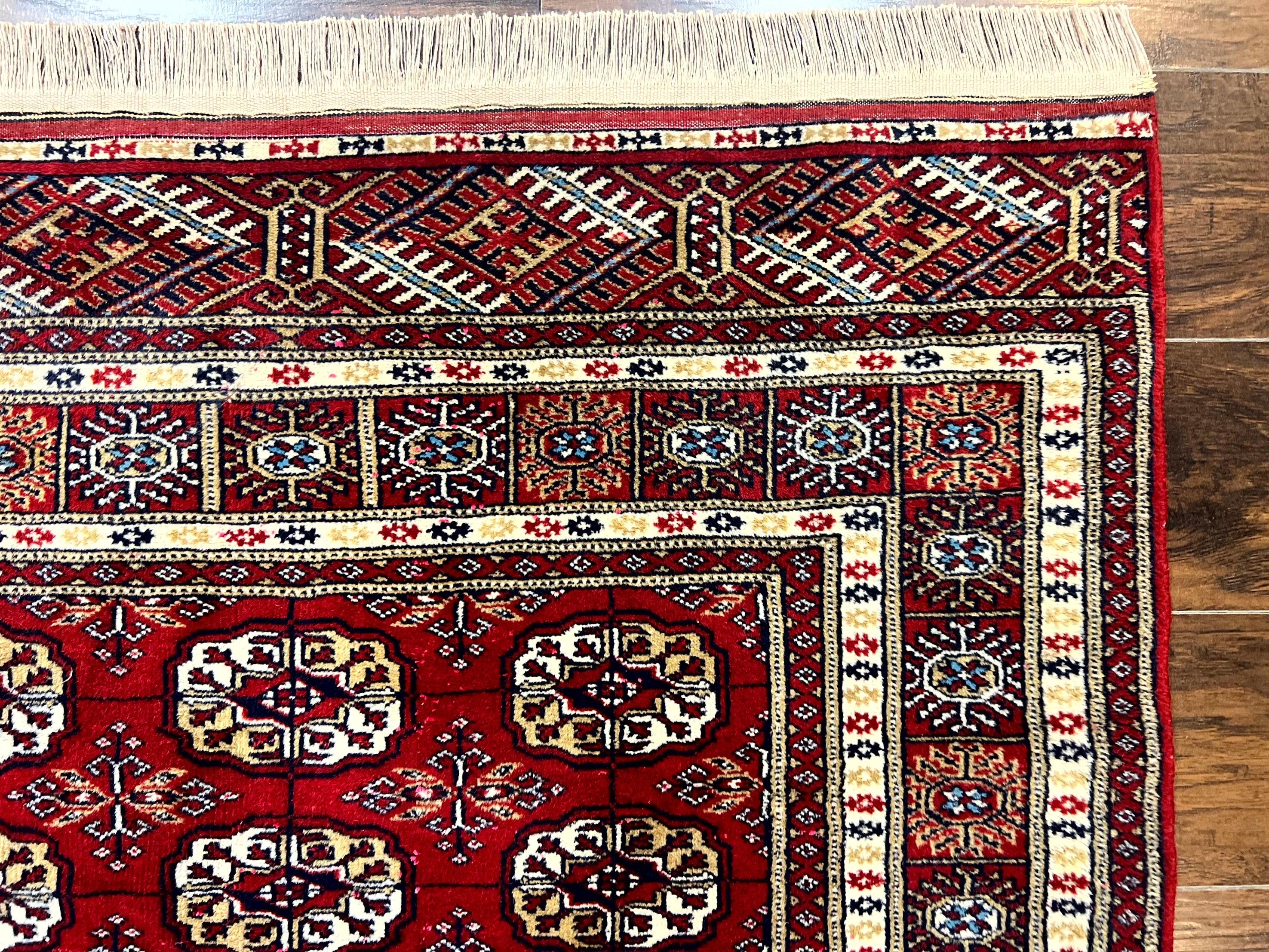 Pakistani Bokhara Rug 4x6, Red Turkoman Carpet, Finely Hand Knotted, Wool Vintage Rug - Jewel Rugs
