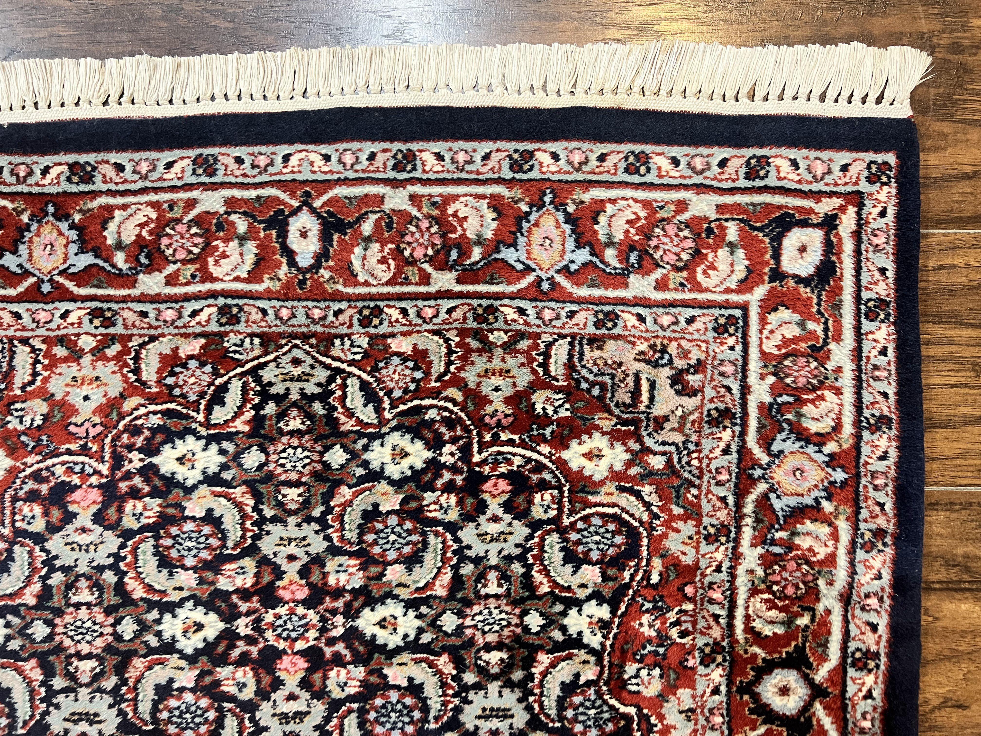 Indo Persian Rug 3x4, Herati Allover Pattern, Midnight Blue and Red, Small Vintage Handmade Wool Rug - Jewel Rugs