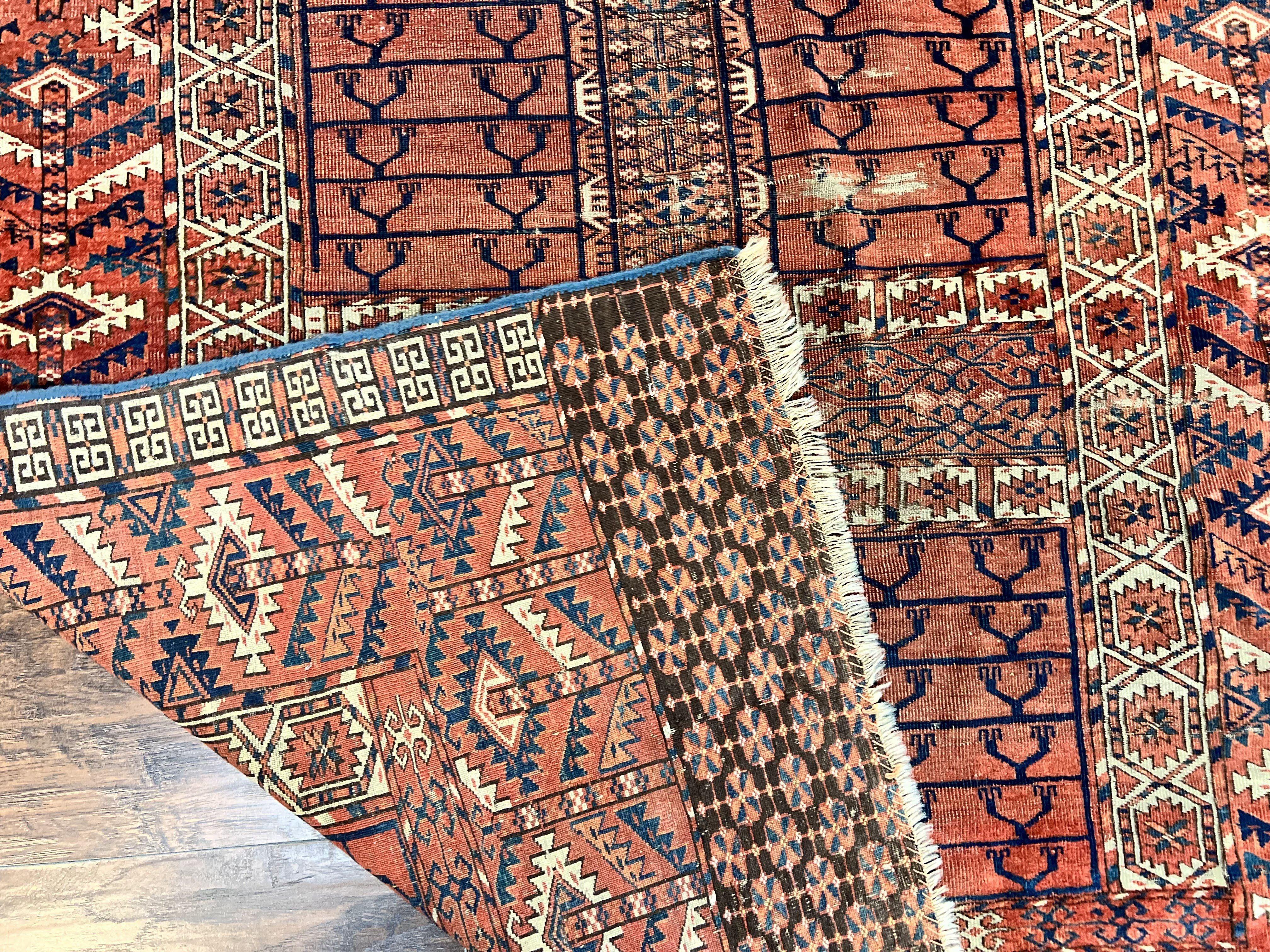 Antique Turkoman Rug 4x4, Hatchli Square Carpet, Wool Handmade Four Season Yamud Design Rug, Red Bohemian Tribal Rug, Engsi Tekkeh Rug - Jewel Rugs