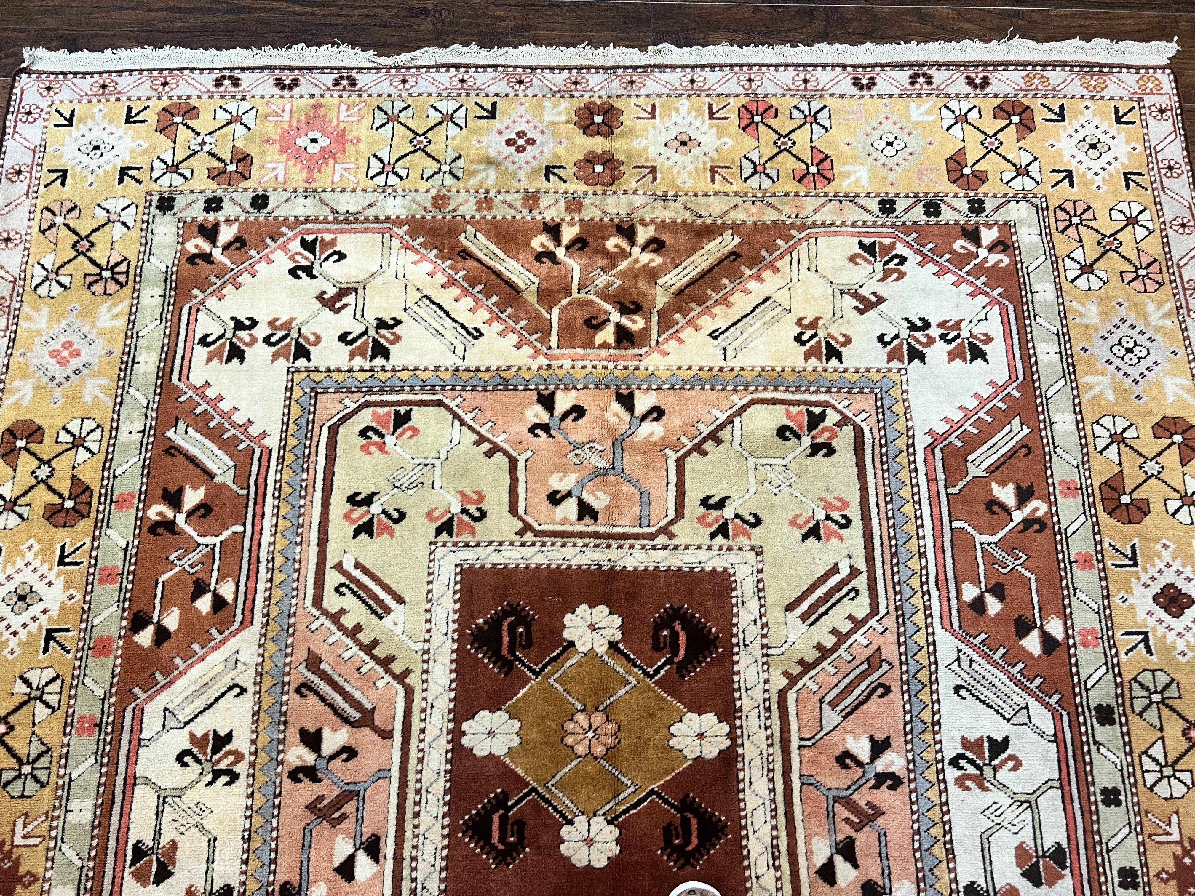 Turkish Rug 7x10, Wool Hand Knotted Vintage Carpet, Geometric Kazak Pattern - Jewel Rugs