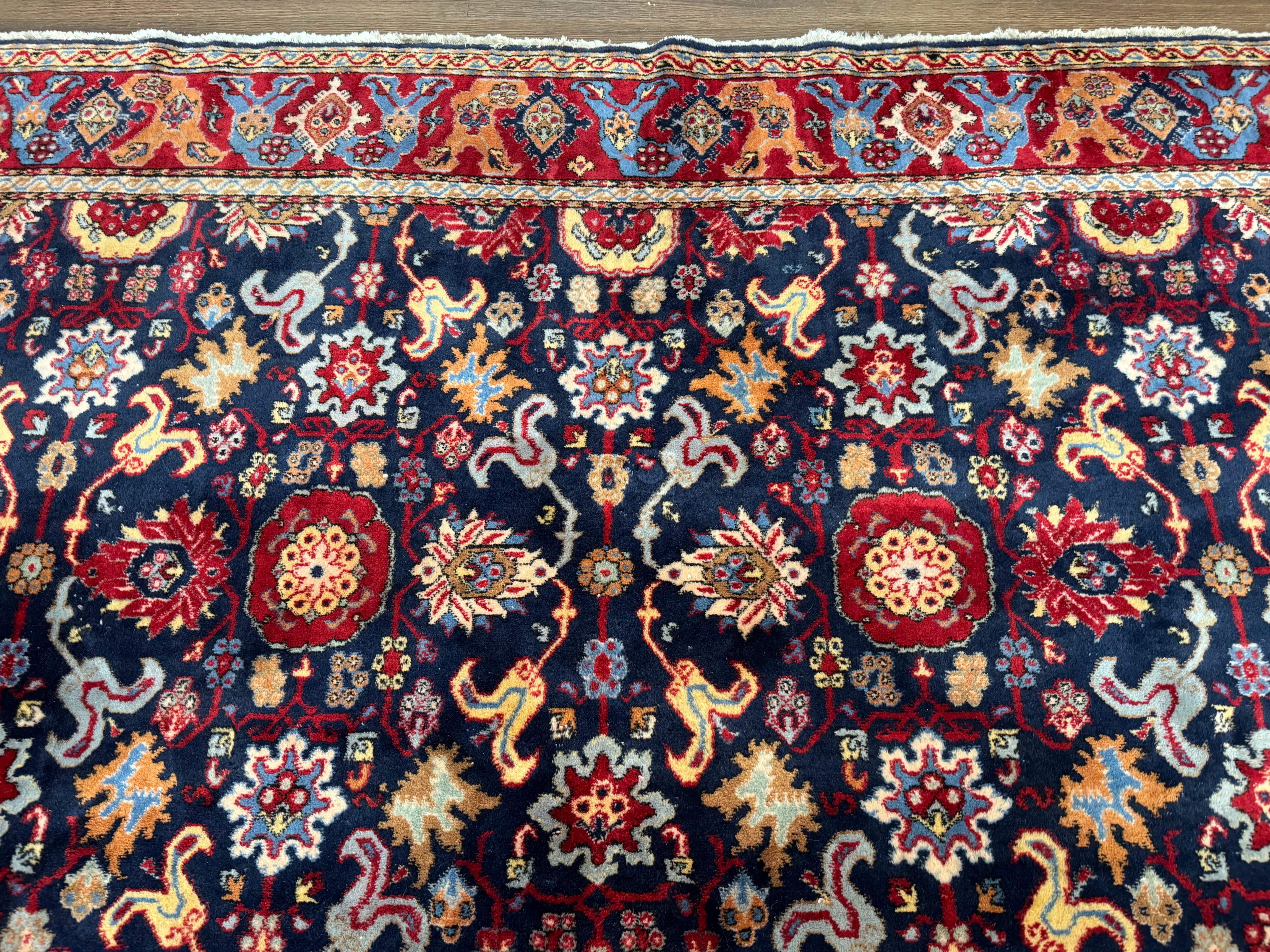 Persian Sarouk Mahal Rug 7x11, Navy Blue Multicolor Colorful Persian Carpet, Mina Khani Allover Pattern, Vintage Persian Rug - Jewel Rugs