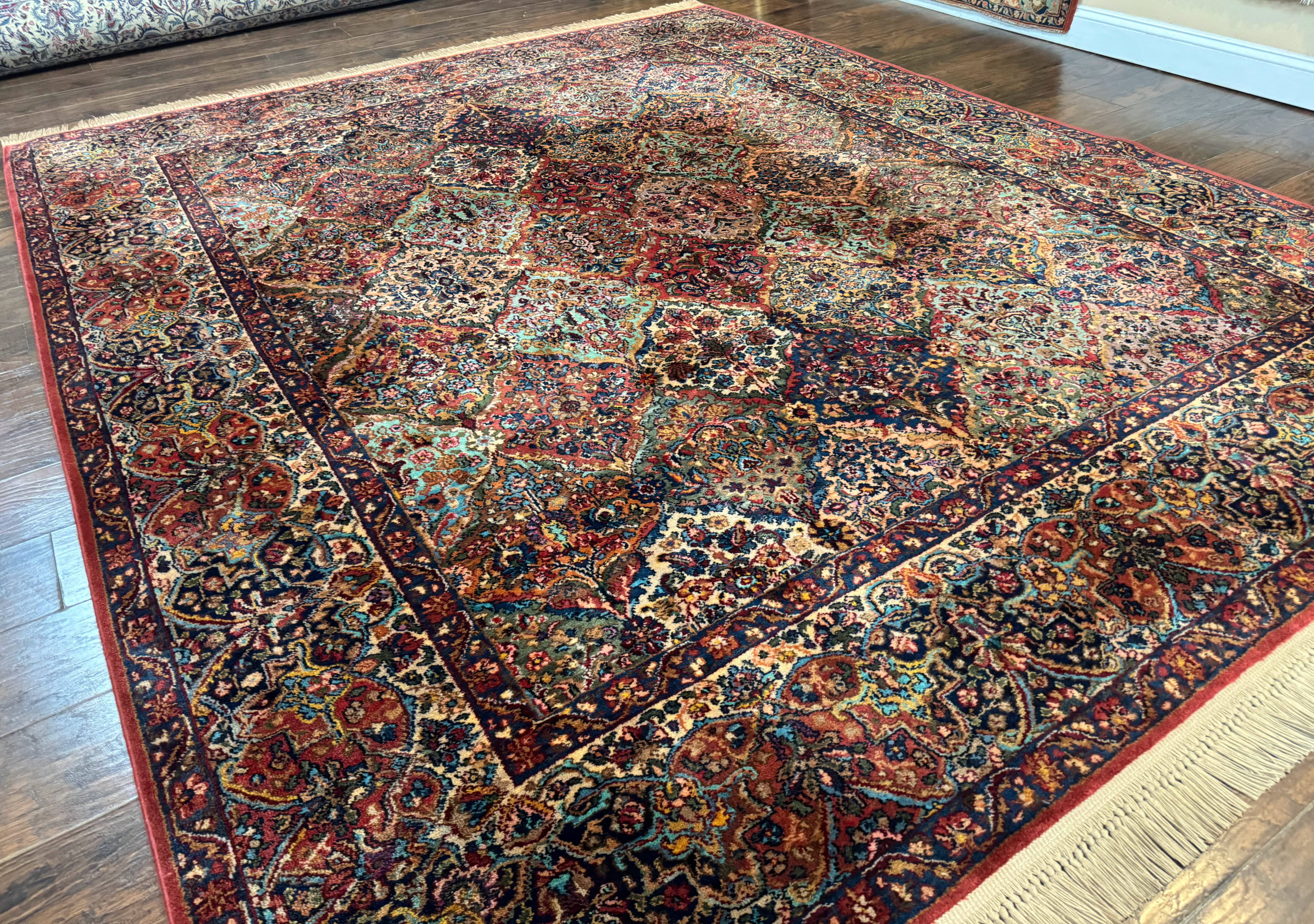 Karastan Rug 8.8 x 10.6, Multicolor Panel Kirman Rug #717, Original 700 Series, Vintage, 100% Wool Pile - Jewel Rugs