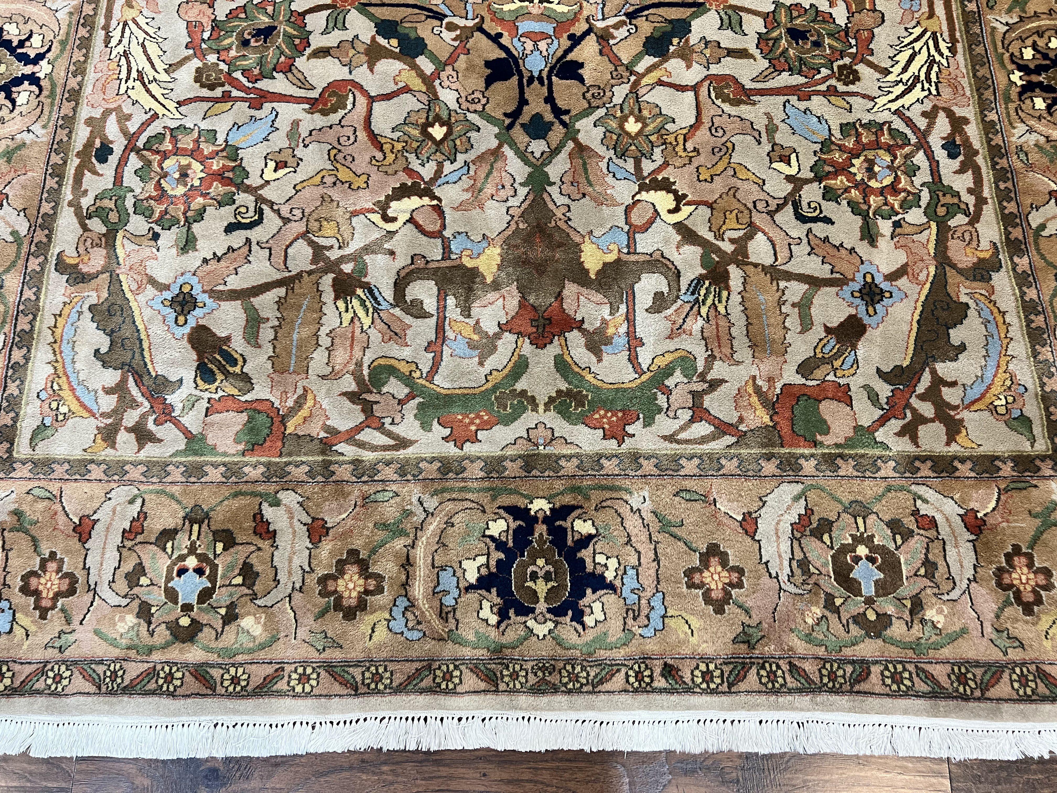 Indian Agra Rug 8x10, Wool Vintage Handmade Carpet, Gray Brown - Jewel Rugs