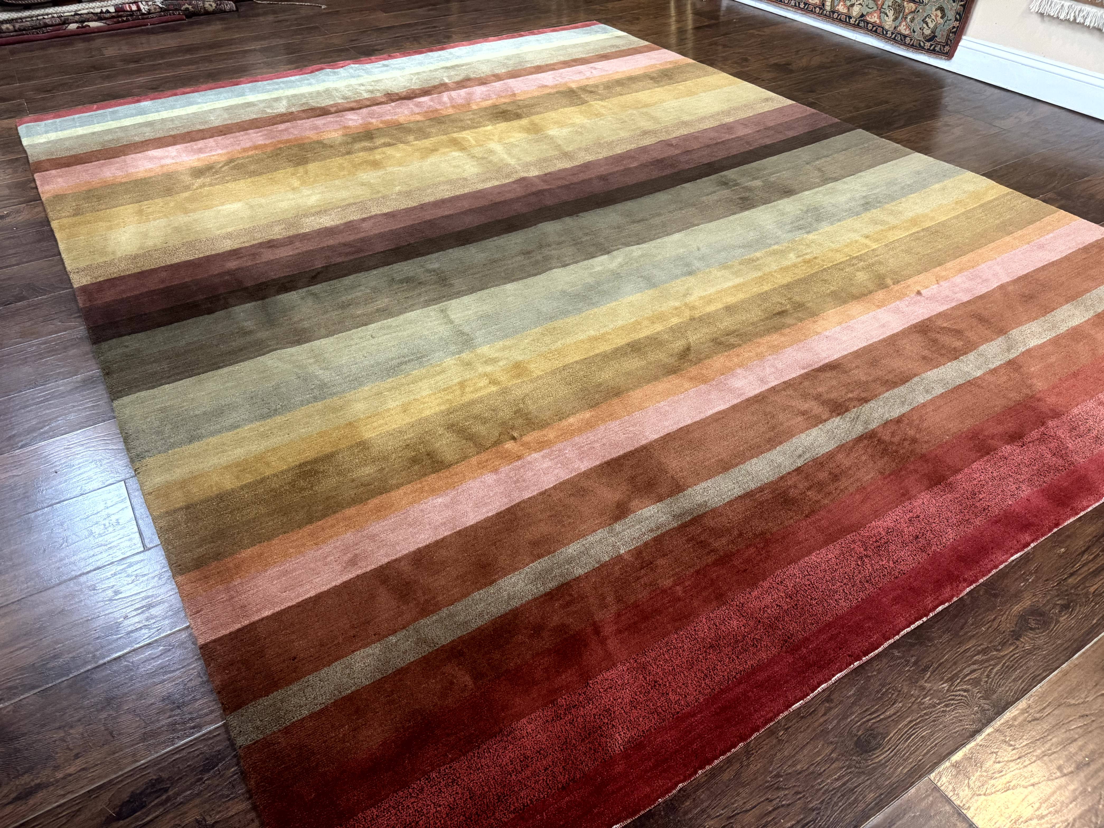 Modern Persian Gabbeh Rug 8x10, Multicolor Stripes, Soft Thick Wool Pile - Jewel Rugs