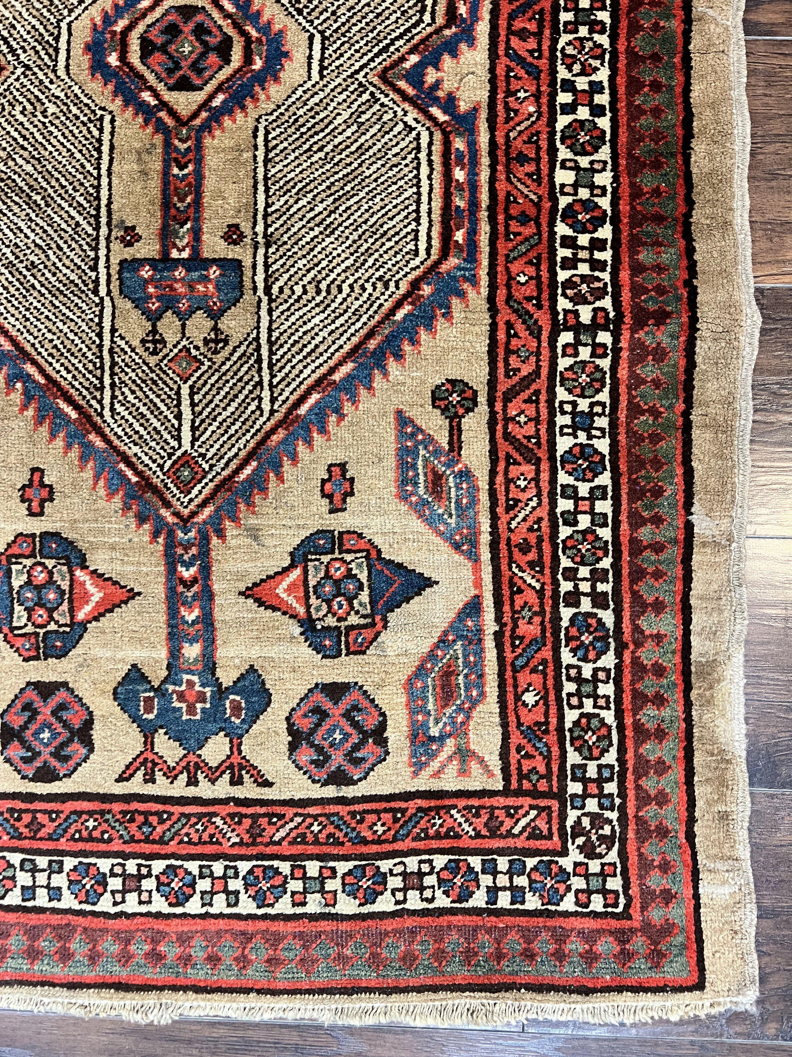 Antique Persian Runner 3 x 7, Camel Hair Runner 3x7 ft, Handmade Hallway Rug, Geometric Design, Tribal Rug, Persian Sarab Rug 3x7 - Jewel Rugs