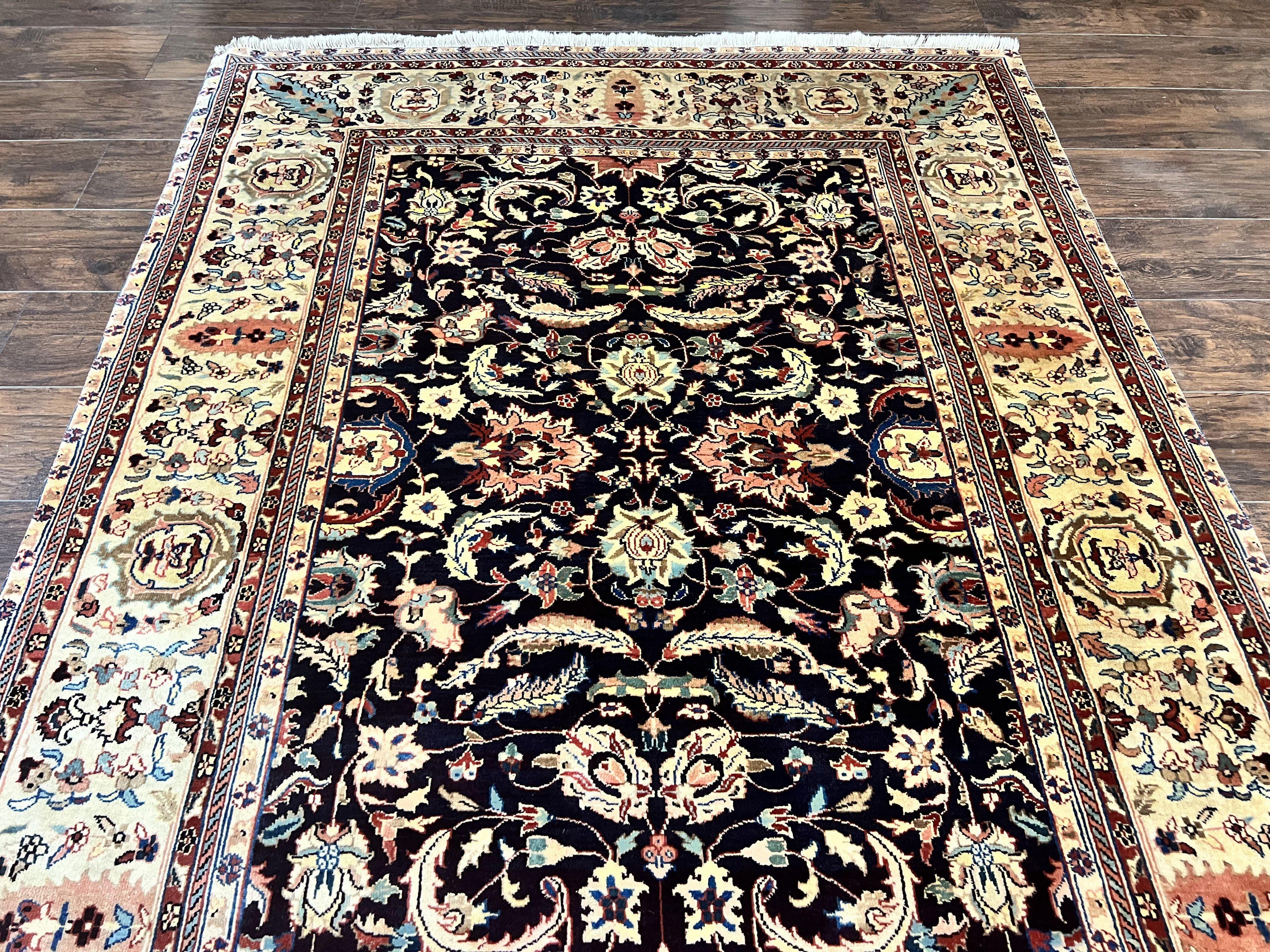 Indo Persian Rug 5x15, Wide Runner Rug 5 x 15 ft, Wool Hand Knotted Vintage Carpet, Black & Cream, Floral Allover Long Oriental Rug - Jewel Rugs