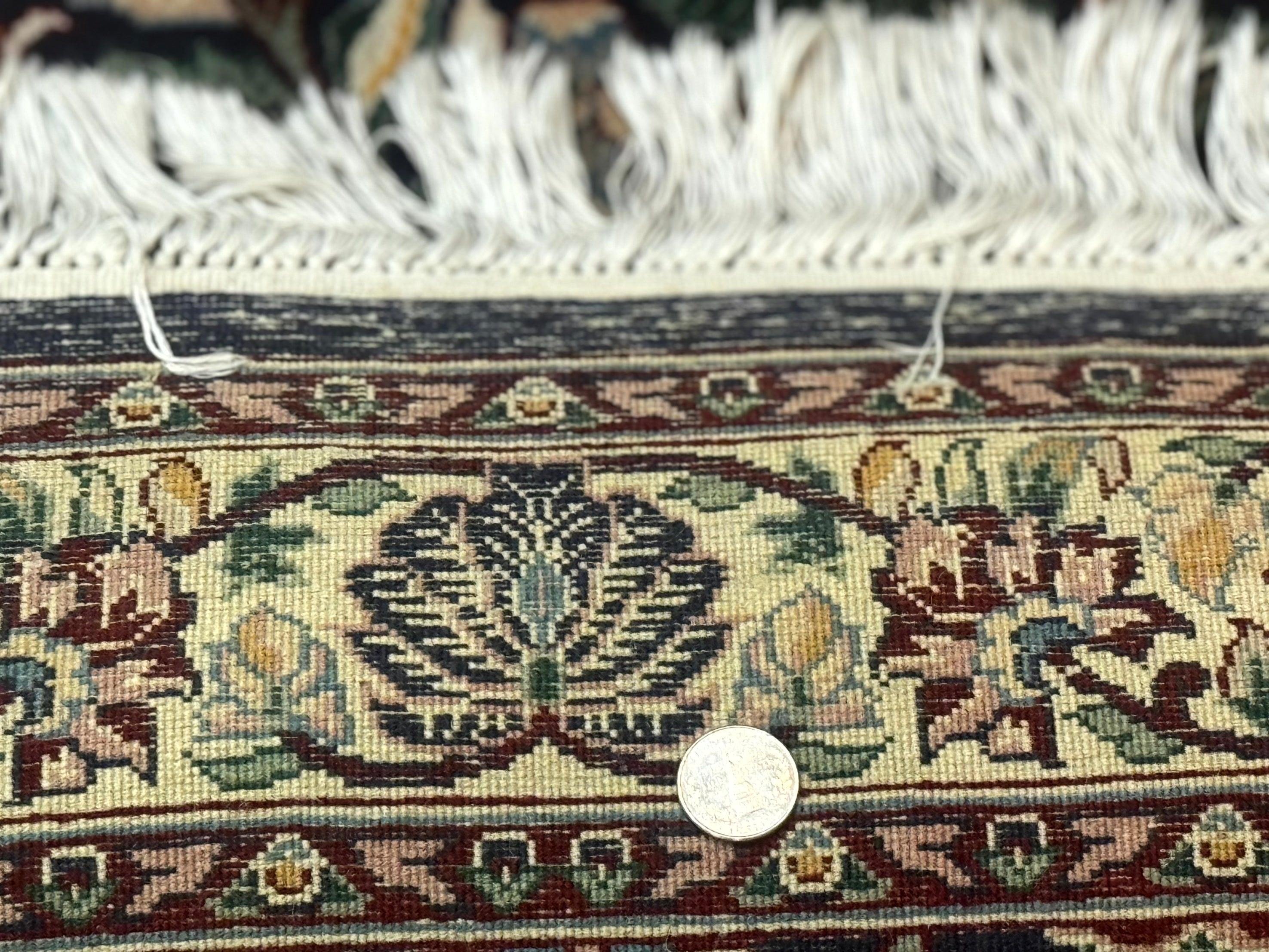 Square Pak Persian Small Rug 2.7 x 2.7, William Morris Design, Dark Green, Floral, Handmade - Jewel Rugs