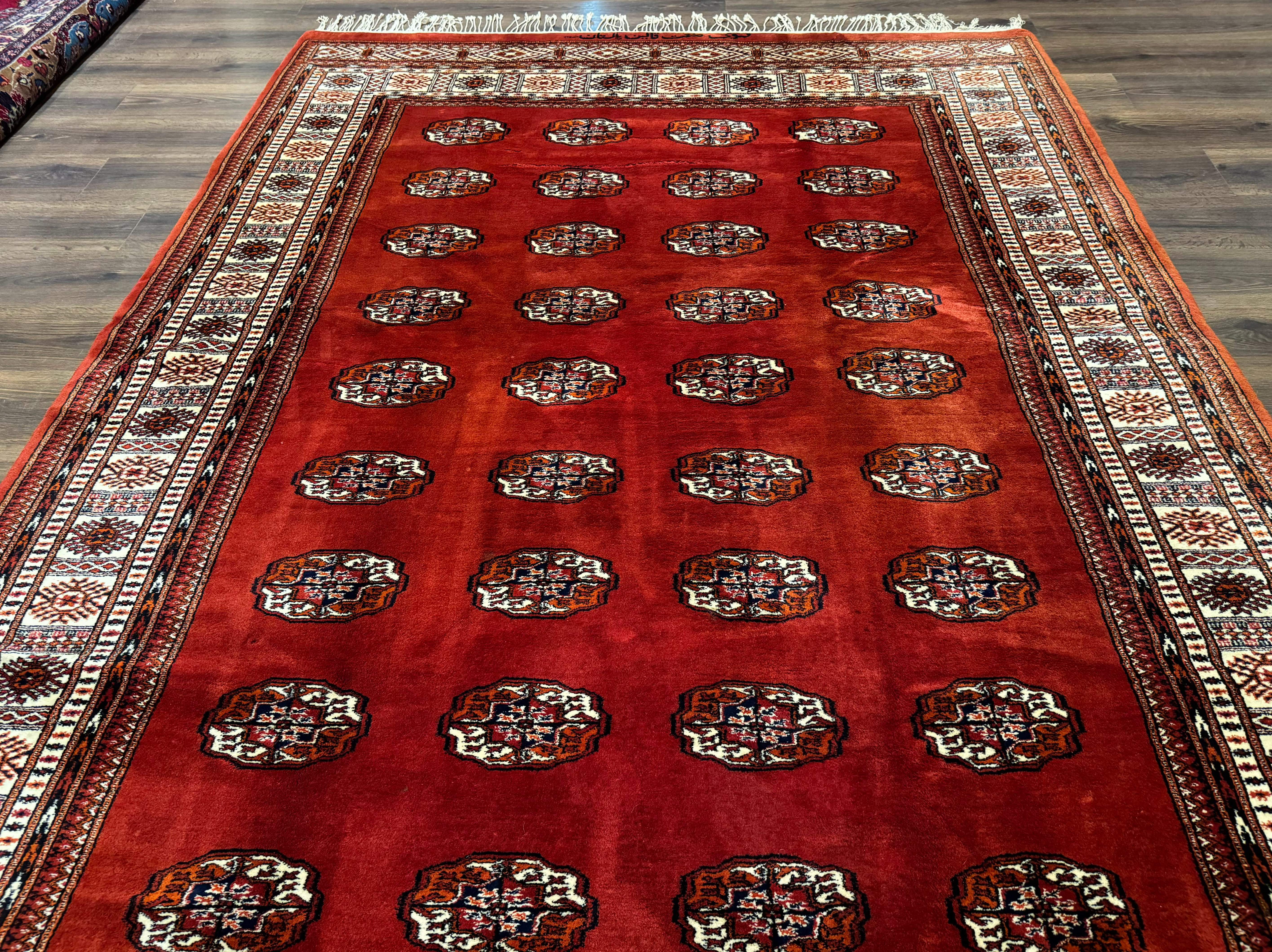 Red Pakistani Bokhara Turkoman Rug 7x9 – Very Fine 340 KPSI, Signed By Master Weaver, Vintage, Wool - Jewel Rugs