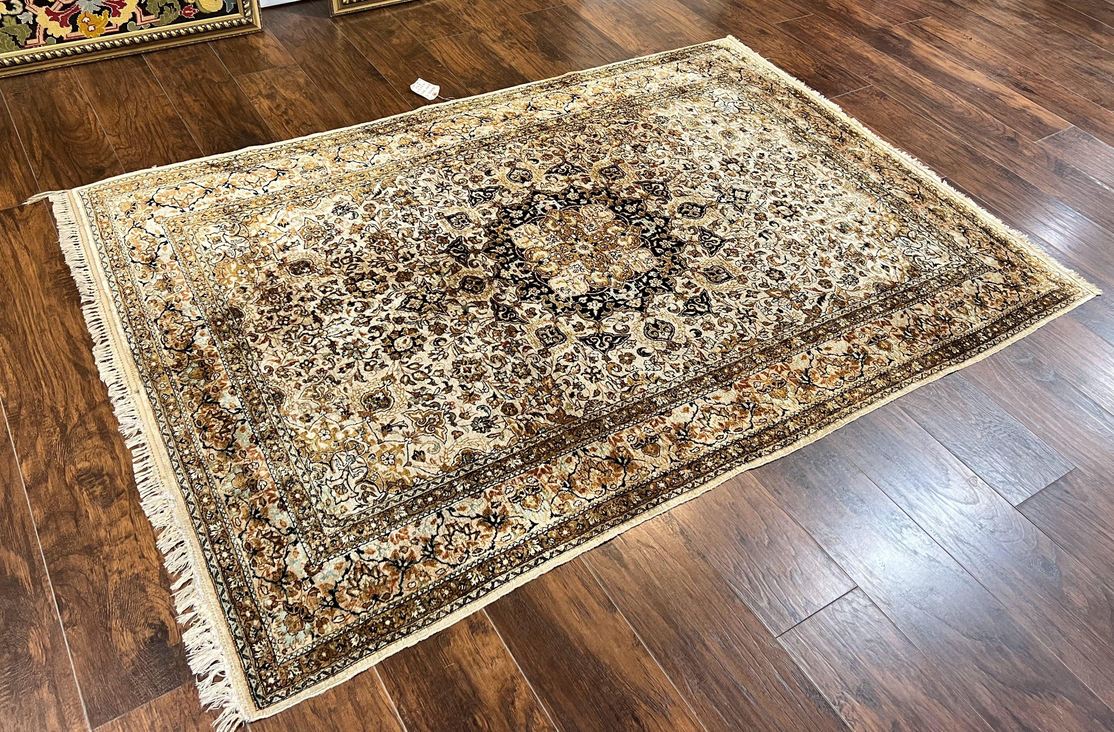 Persian Qum Silk Rug, Floral Medallion, Very Fine 60 Raj 475 KPSI, Handmade Hand Knotted Oriental Carpet, Silk on Silk - Jewel Rugs