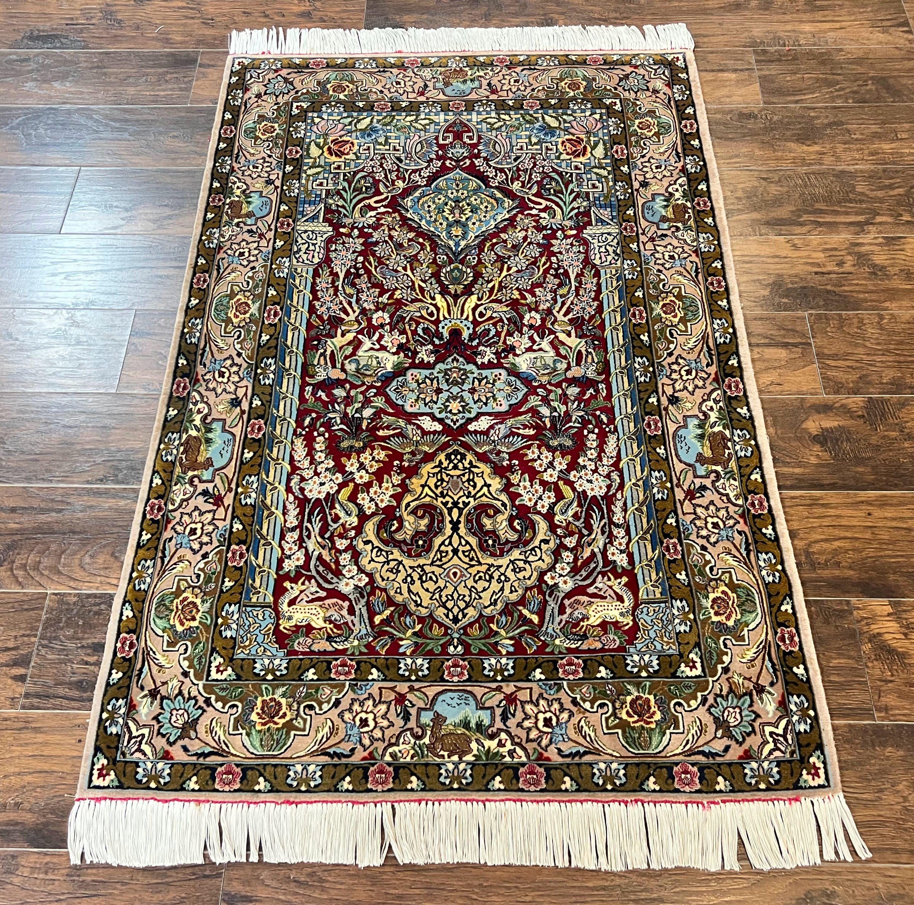 Marvelous Persian Isfahan Rug 3.7 x 5.6, Tree of Life and Animal Pictorials, Handmade Vintage Super Fine 600 KPSI, Kork Wool Silk Highlights, Rare - Jewel Rugs