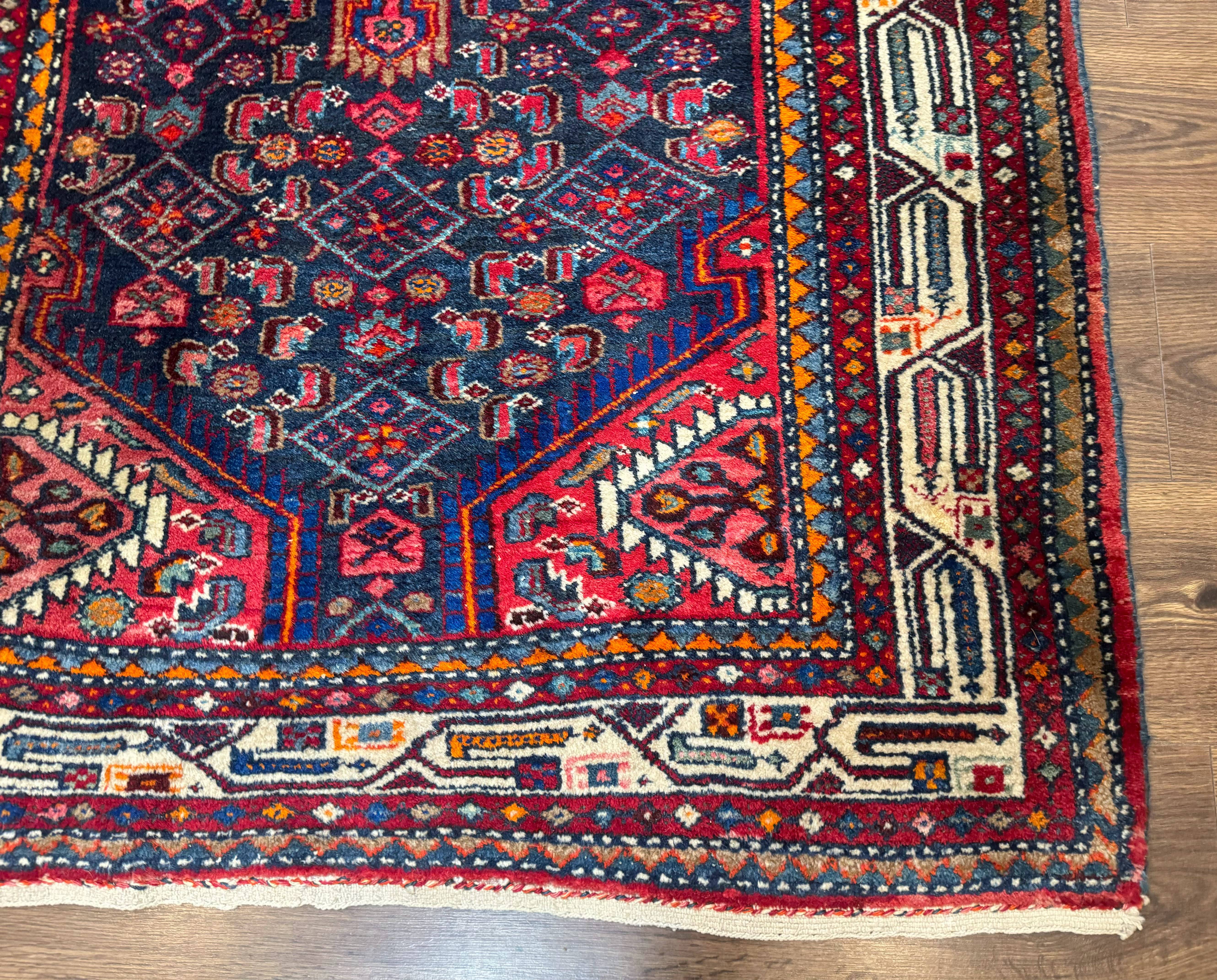 Antique Persian Hamadan Rug 4x6, Navy Blue, Village Tribal Rug - Jewel Rugs