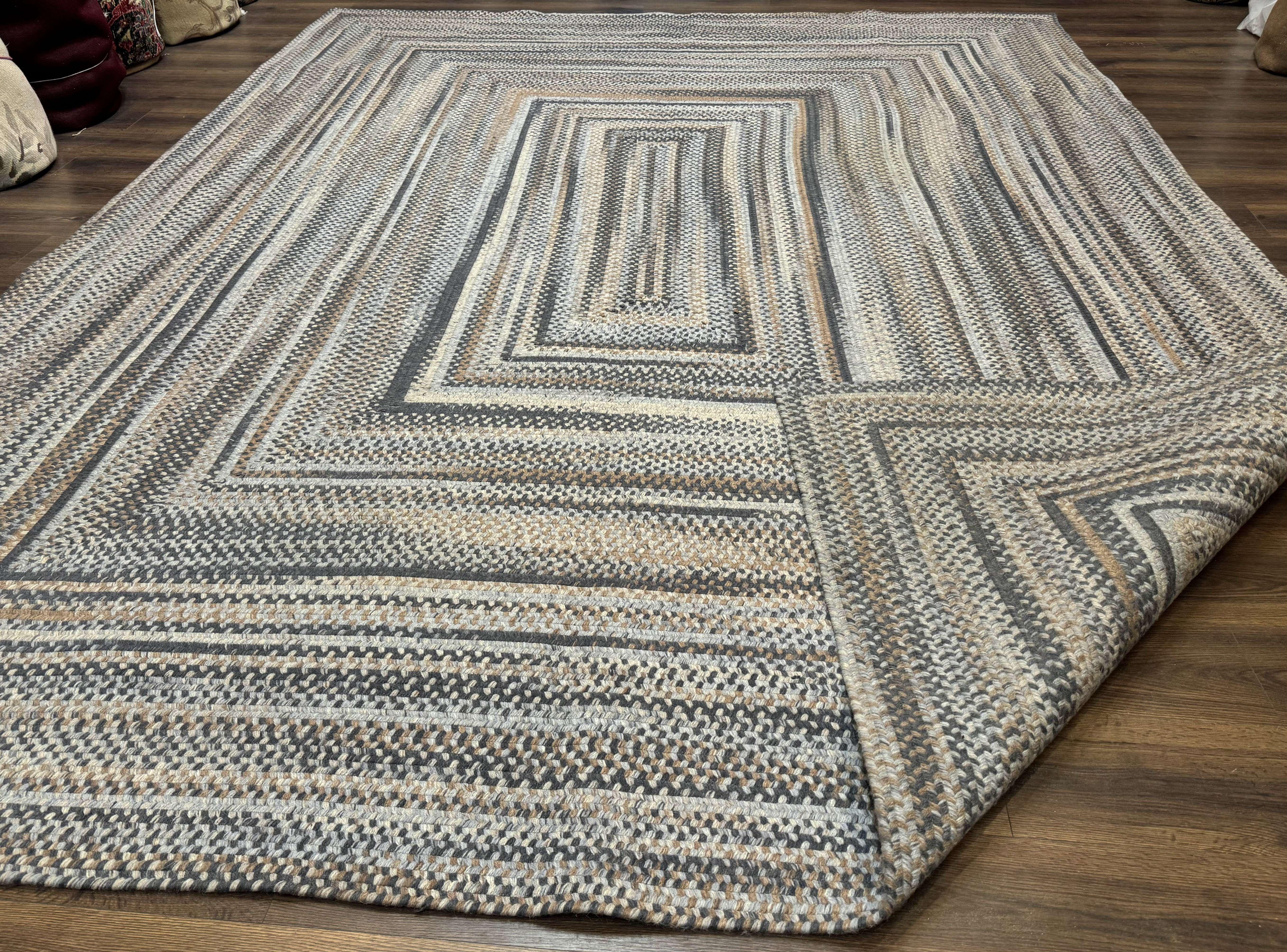 Large American Braided Rug 10x13, Multicolor, Vintage Braided Carpet, Rare Size - Jewel Rugs