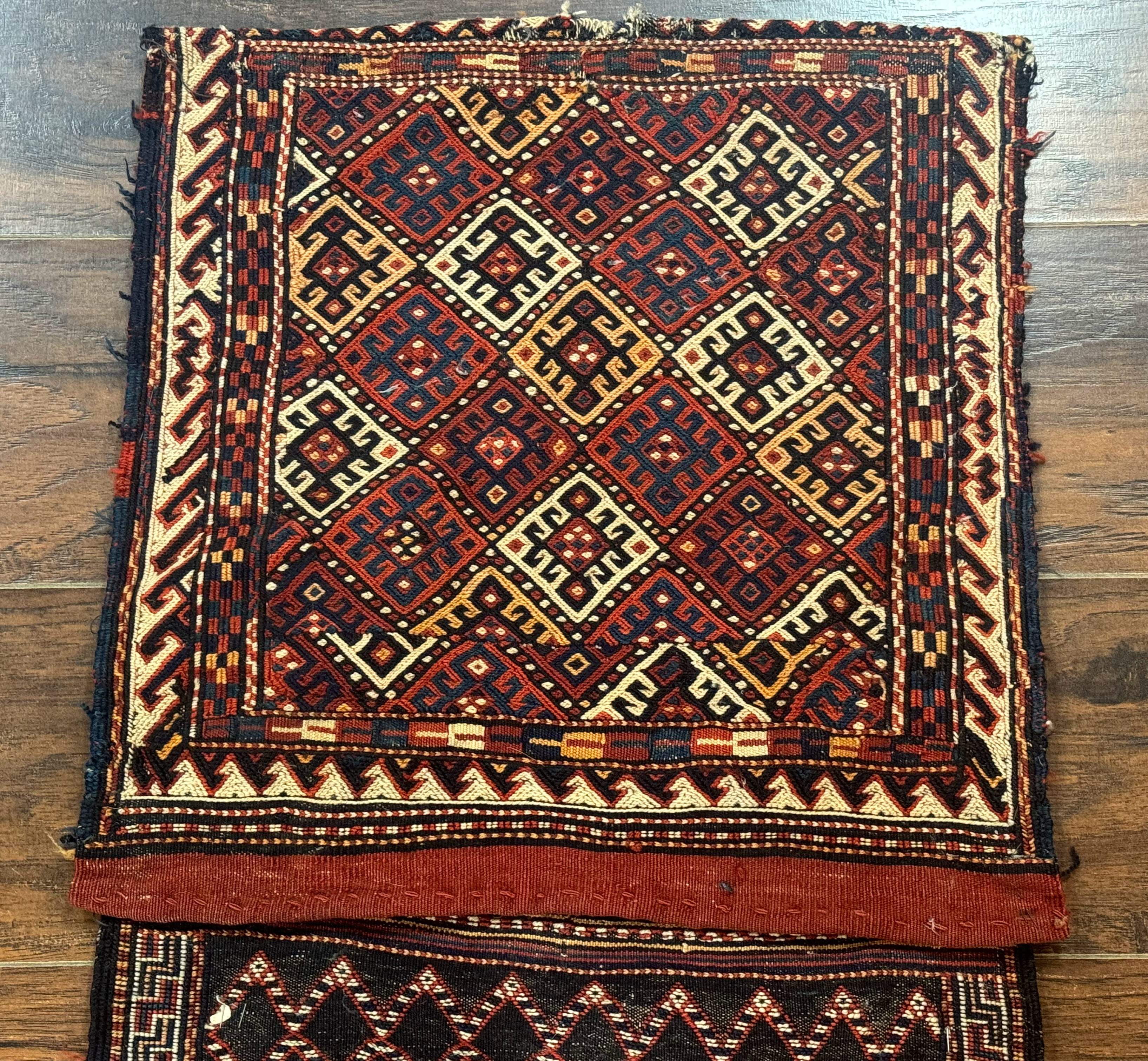 Persian Tribal Double Saddle Bag Rug, Antique Khorjin, Shahsavan Nomadic Weaving - Jewel Rugs