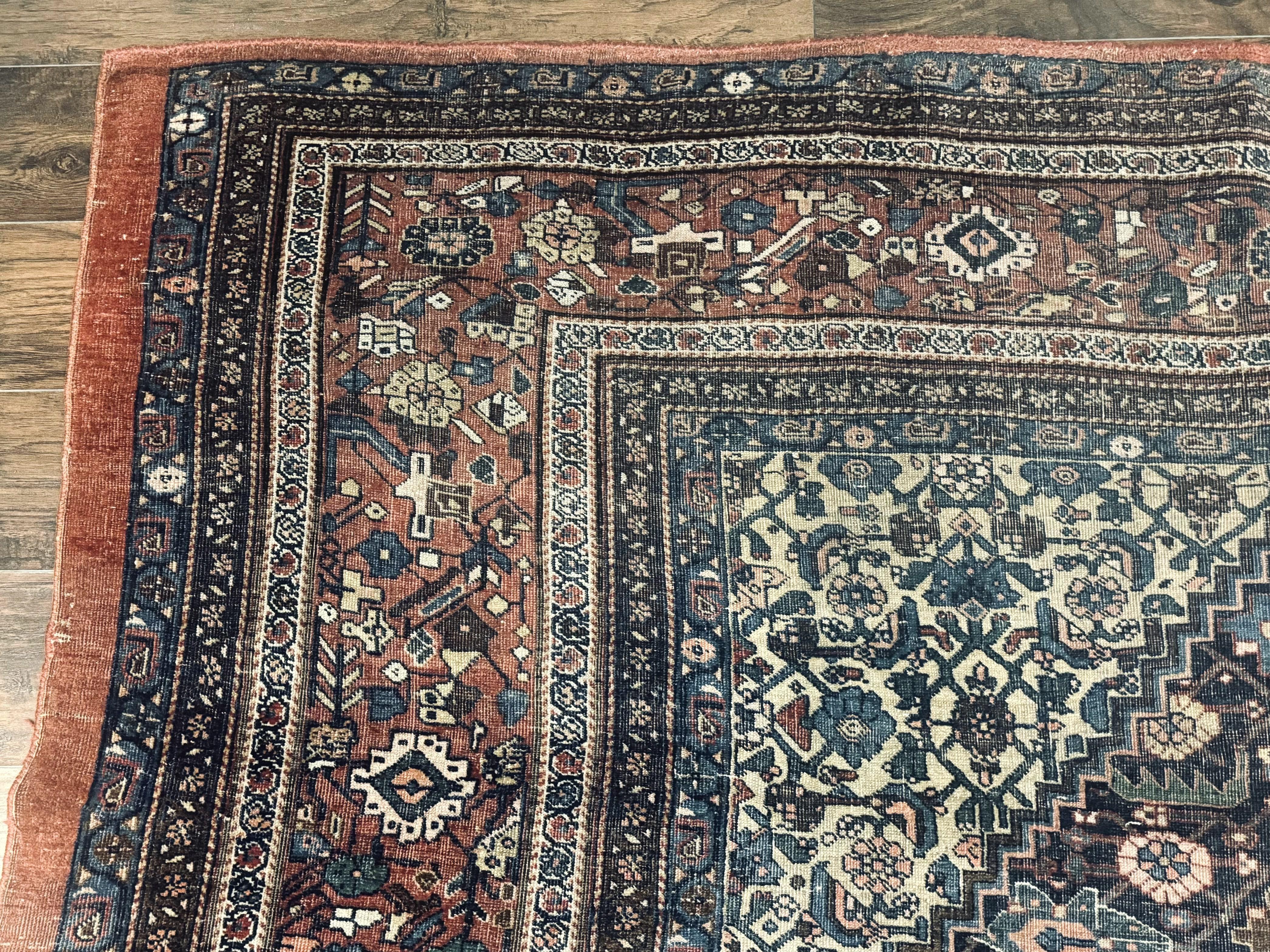Antique Persian Bidjar Rug 8x15 – Navy Blue, Herati Pattern, Early 20th Century - Jewel Rugs