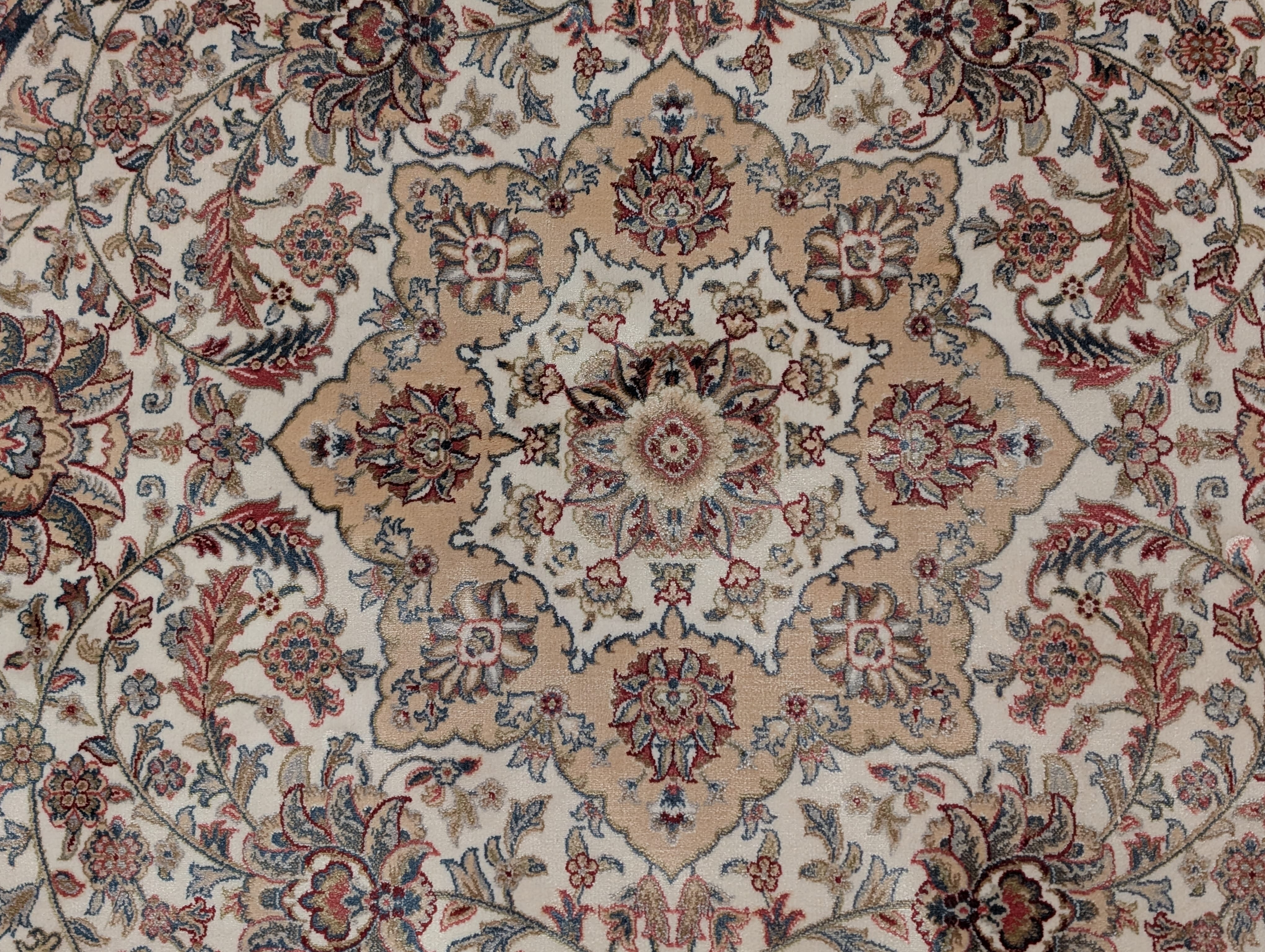 Round Silk Rug 5x5, Turkish Silk Carpet, Ivory, New, Bamboo Silk - Jewel Rugs