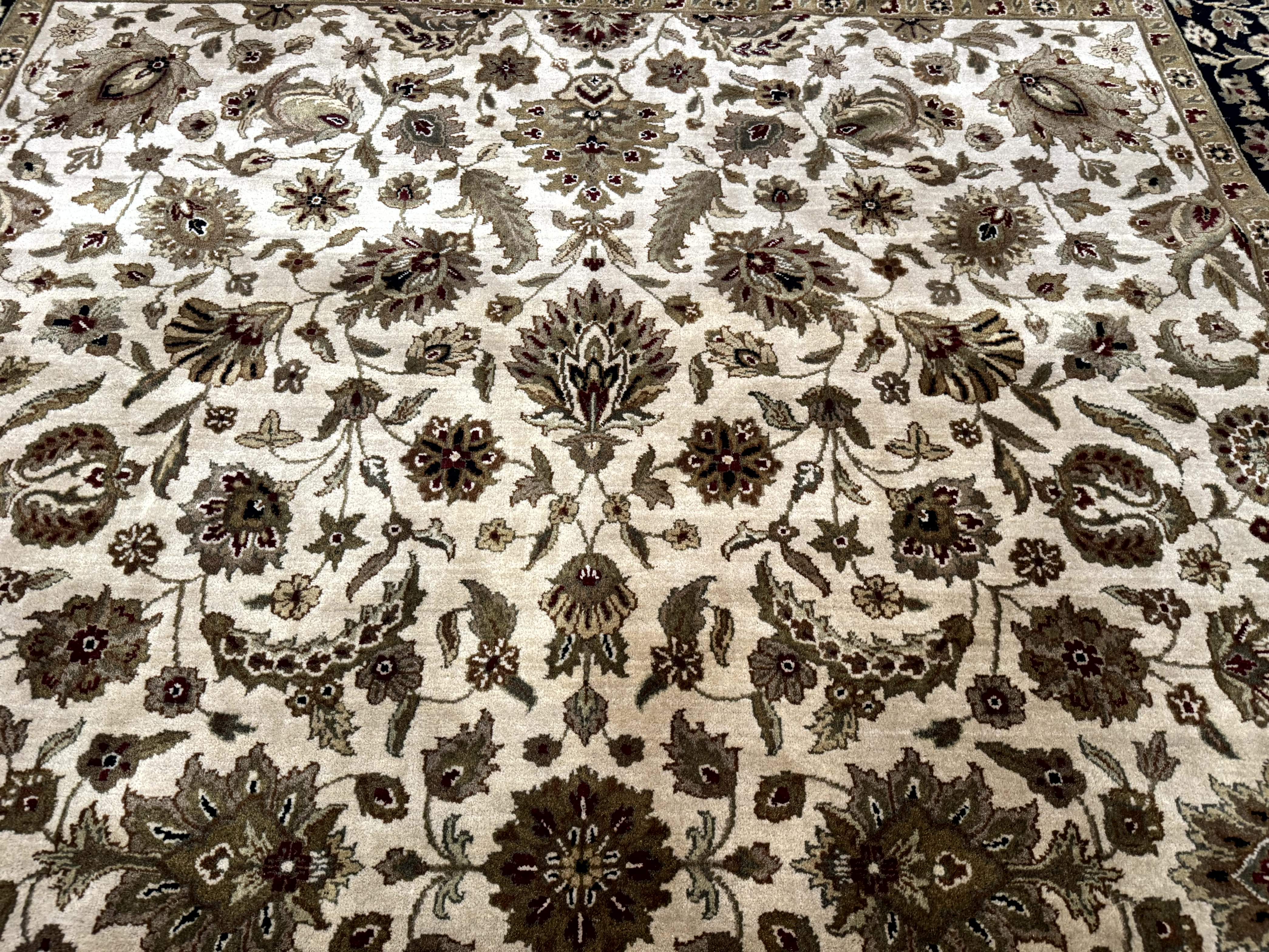 Indo Persian Mahal Rug 9x12, Cream and Black, Hand Knotted Wool Traditional Oriental Carpet - Jewel Rugs