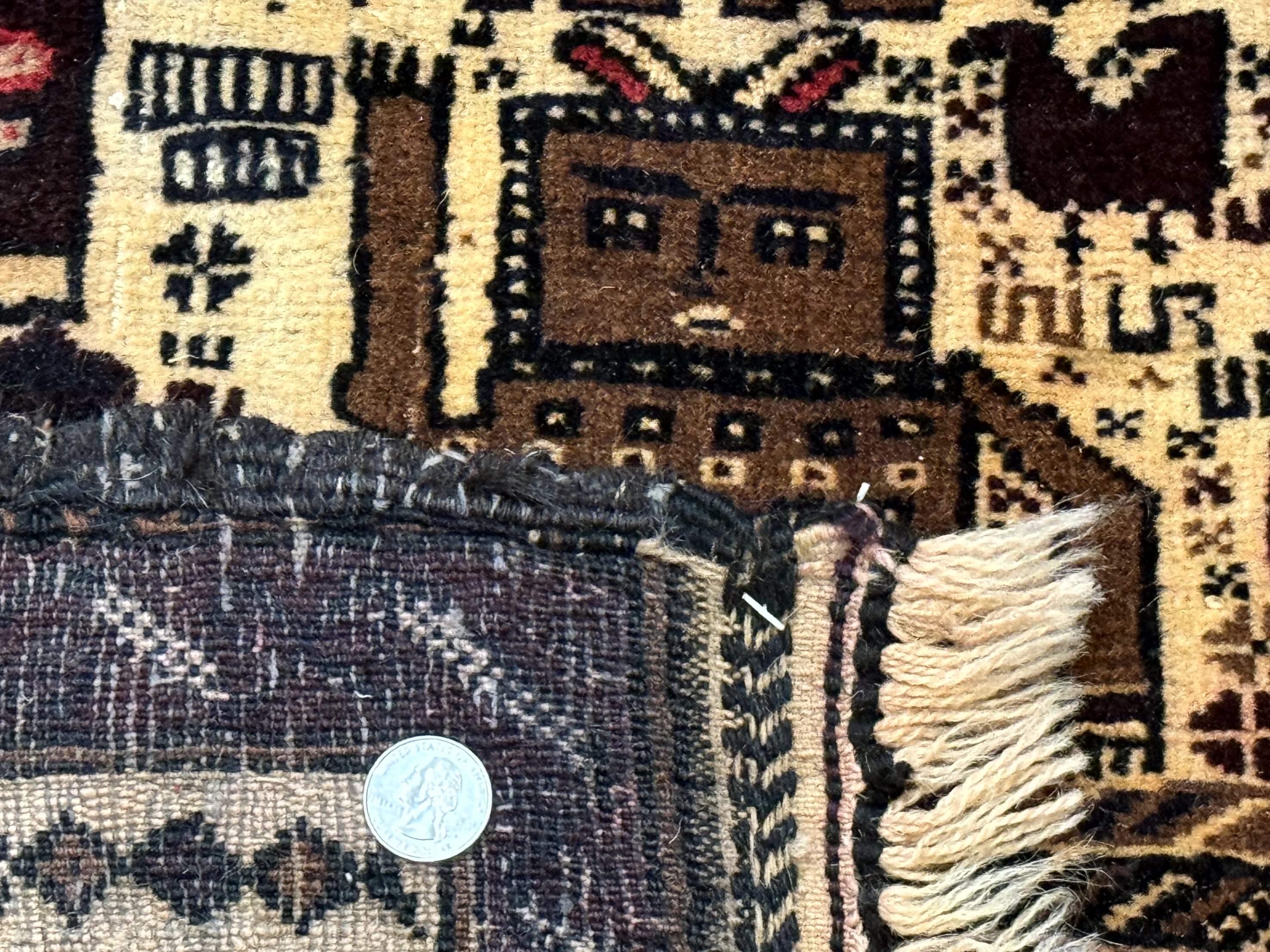 Persian Baluch Tribal Rug 4x6, Human and Bird Pictorials, Vintage, Wool, Collectible - Jewel Rugs