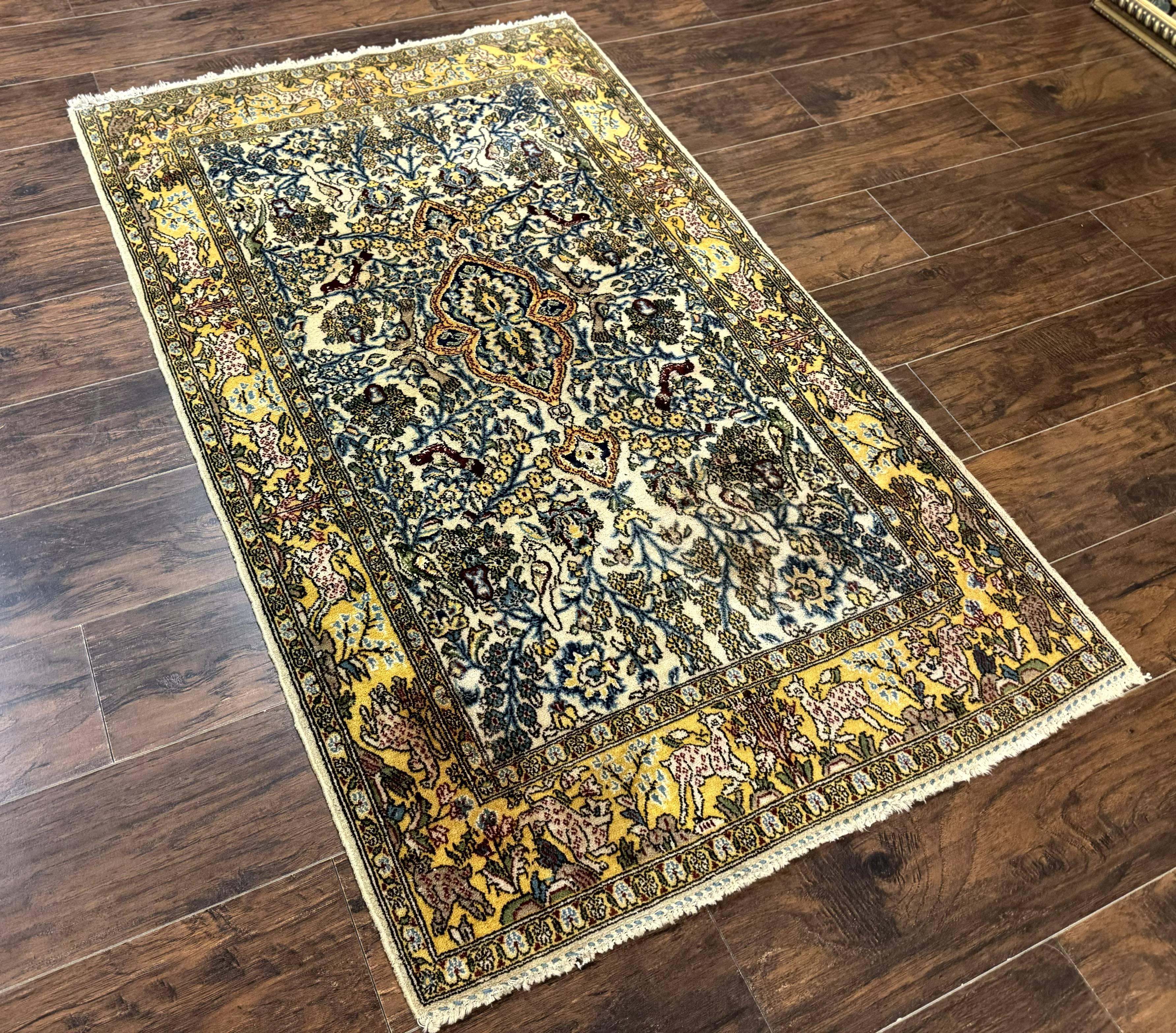 Persian Qum Tree of Life Rug 3.5 x 5.5, Animal Pictorials, Kork Wool with Silk Highlights - Jewel Rugs