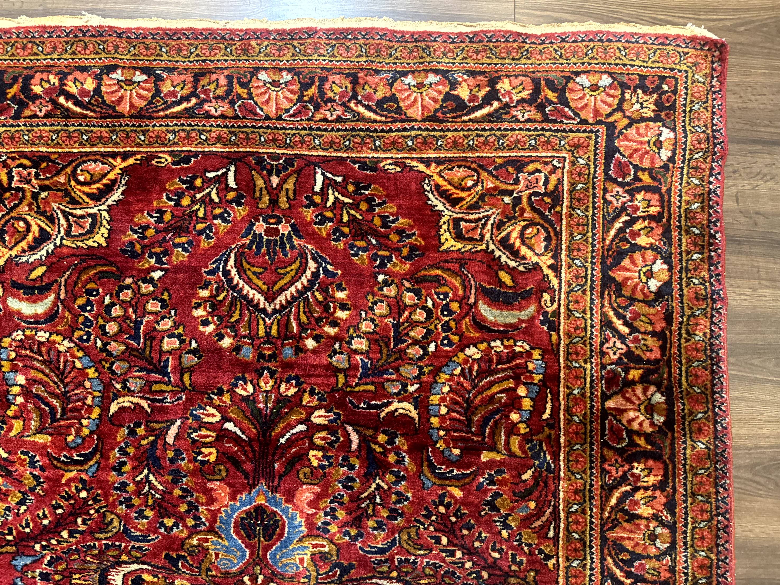 Persian Lilihan Rug 5x6, Red, Floral, Antique Persian Carpet - Jewel Rugs