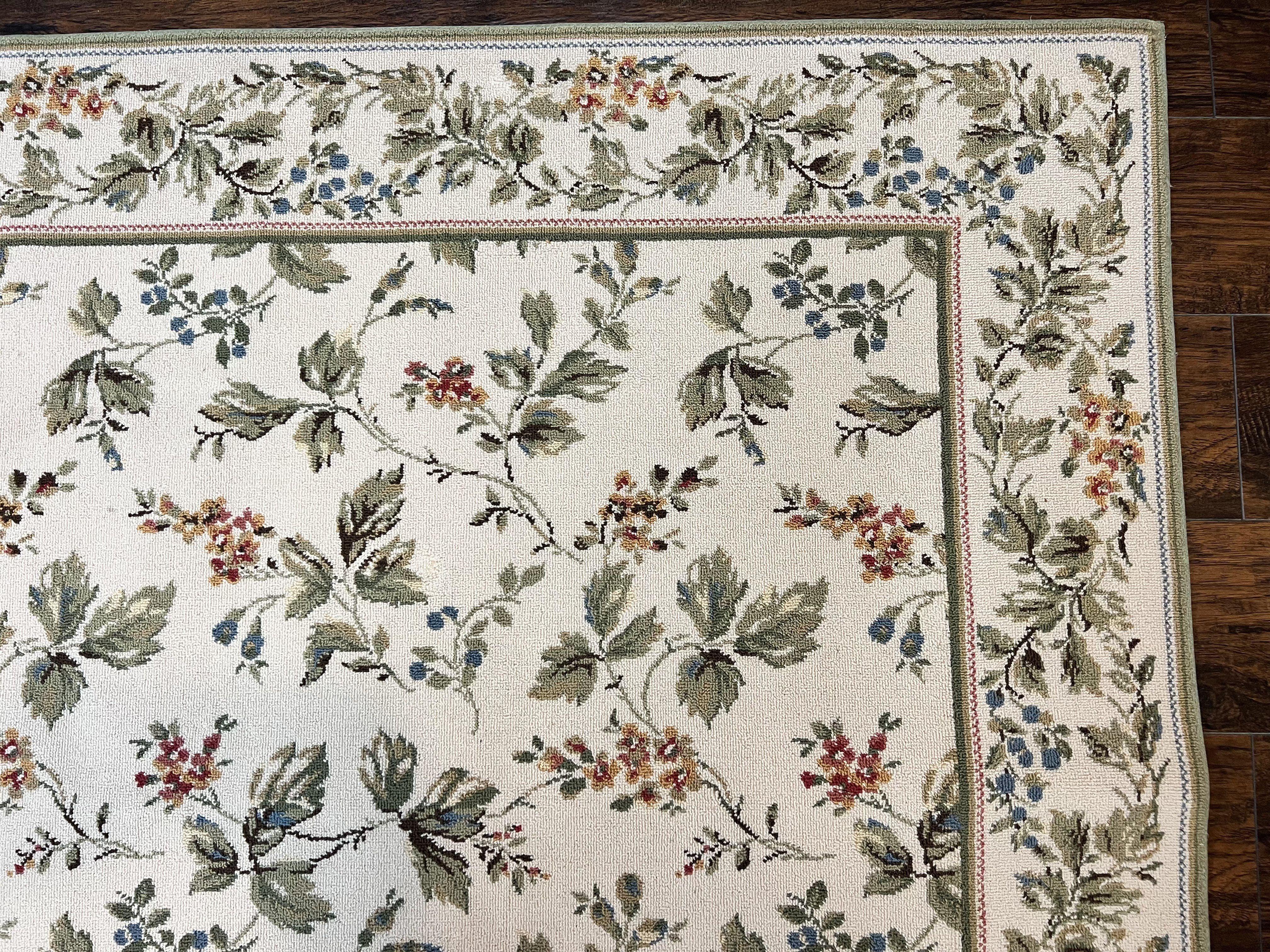 Vintage Stark Carpet 7x10, Ivory and Green, European Aubusson Design, Allover Pattern, Stark Rug - Jewel Rugs