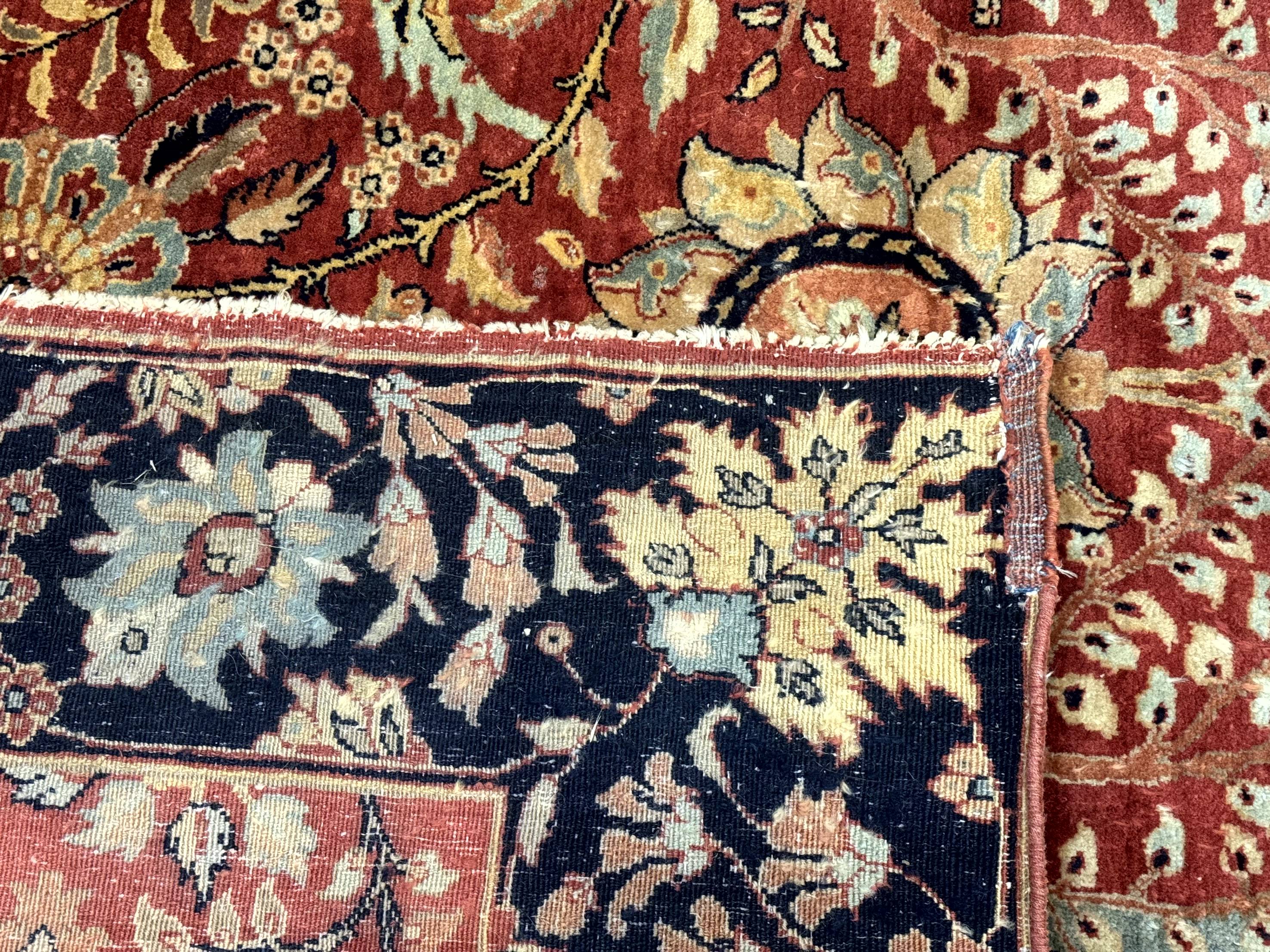 Indian Agra Rug 9x11, Terracotta and Navy Blue, Sickle Leaf Rug - Jewel Rugs