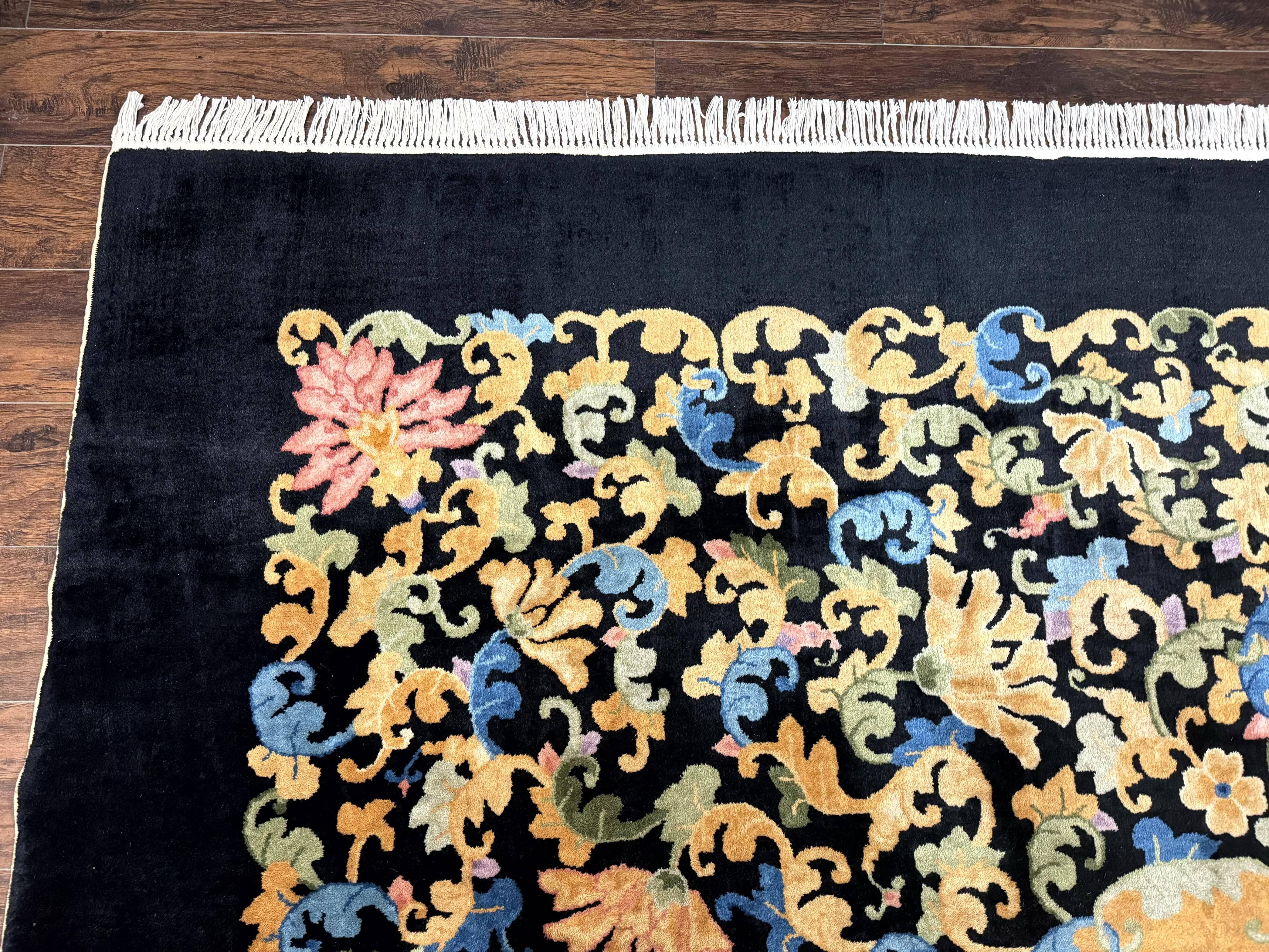 Antique Chinese Peking Rug 12.6 x 14.9, Palace Size Asian Oriental Carpet, Art Deco Rug, Rare - Jewel Rugs