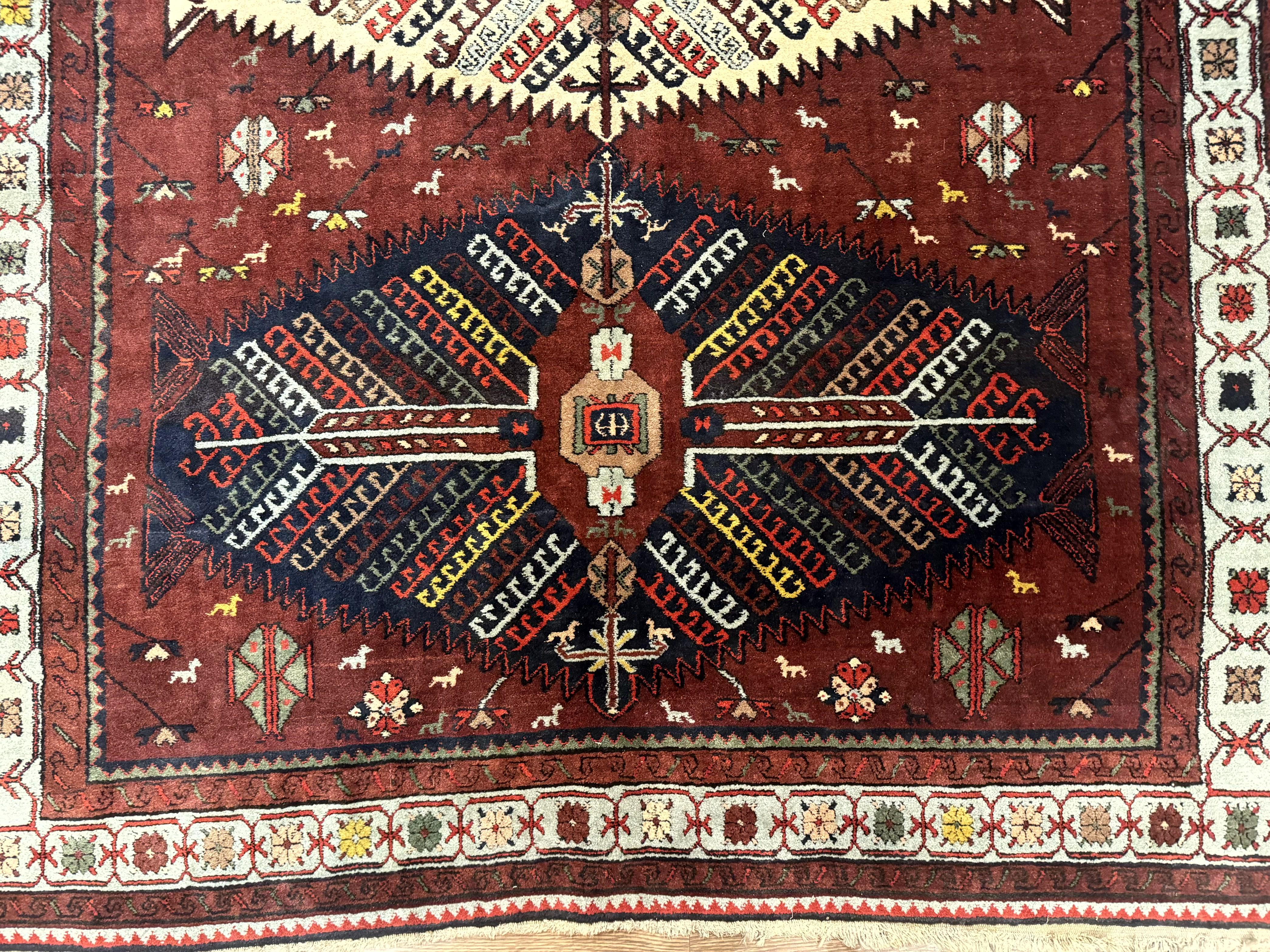 Antique Persian Tribal Rug 5 x 7.8, Triple Medallions, Red, Persian Afshar Rug - Jewel Rugs