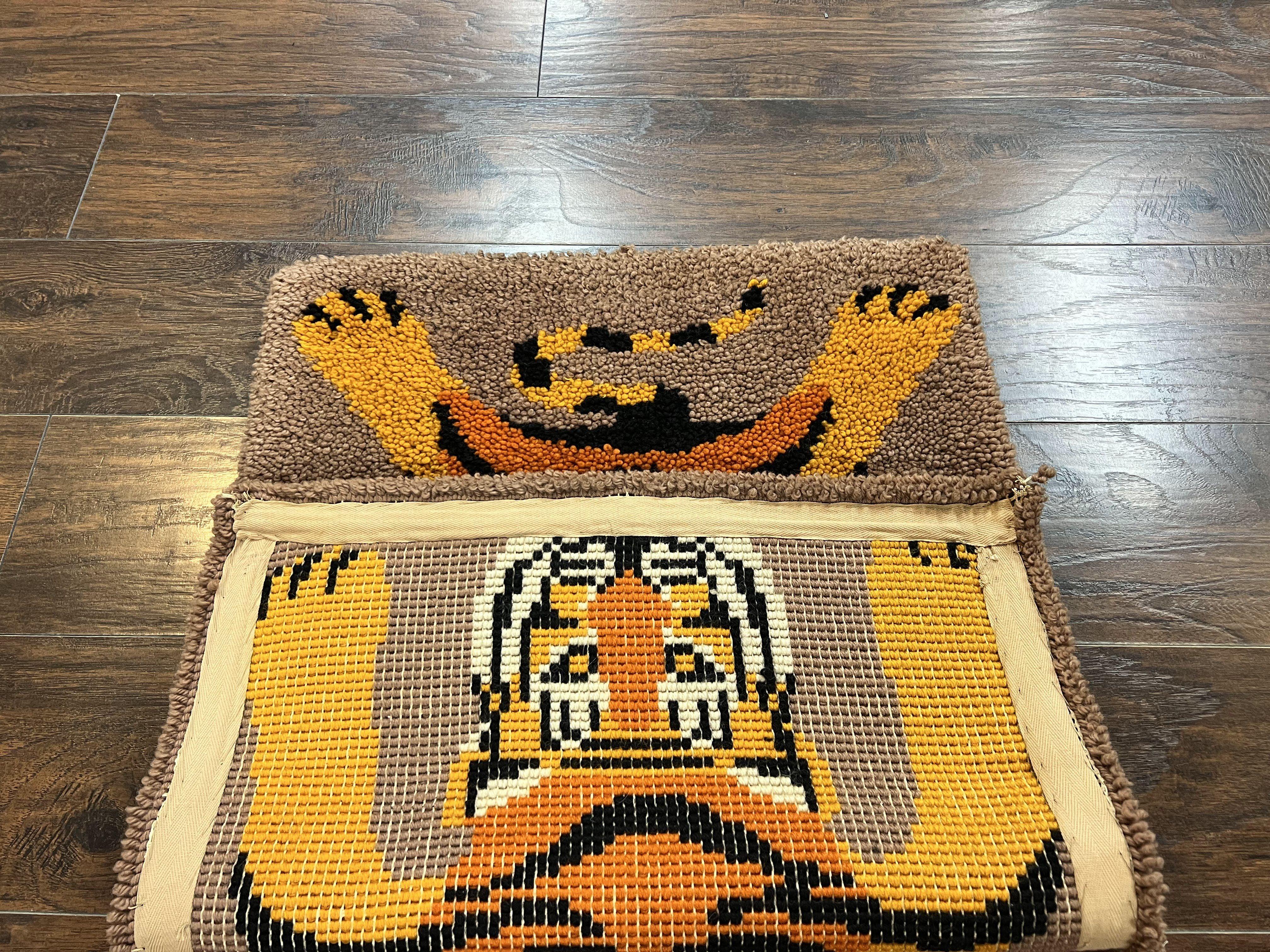 Small Hooked Rug 2x3, Tibetan Tiger Design, Wool, Unique Hooked Rug, Vintage - Jewel Rugs