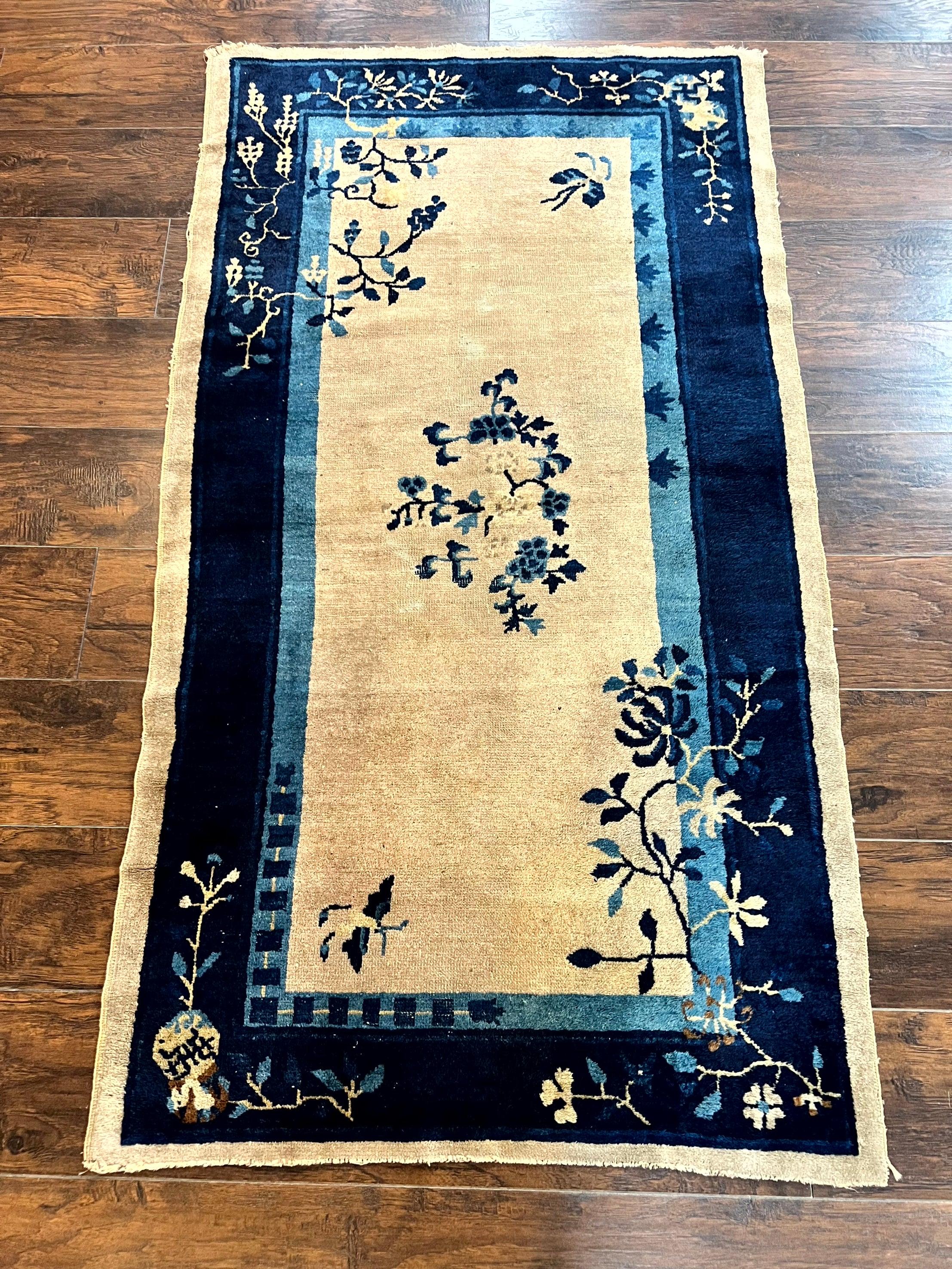 Antique Chinese Wool Rug 3x6, Floral, Handmade, Chinese Peking Rug - Jewel Rugs